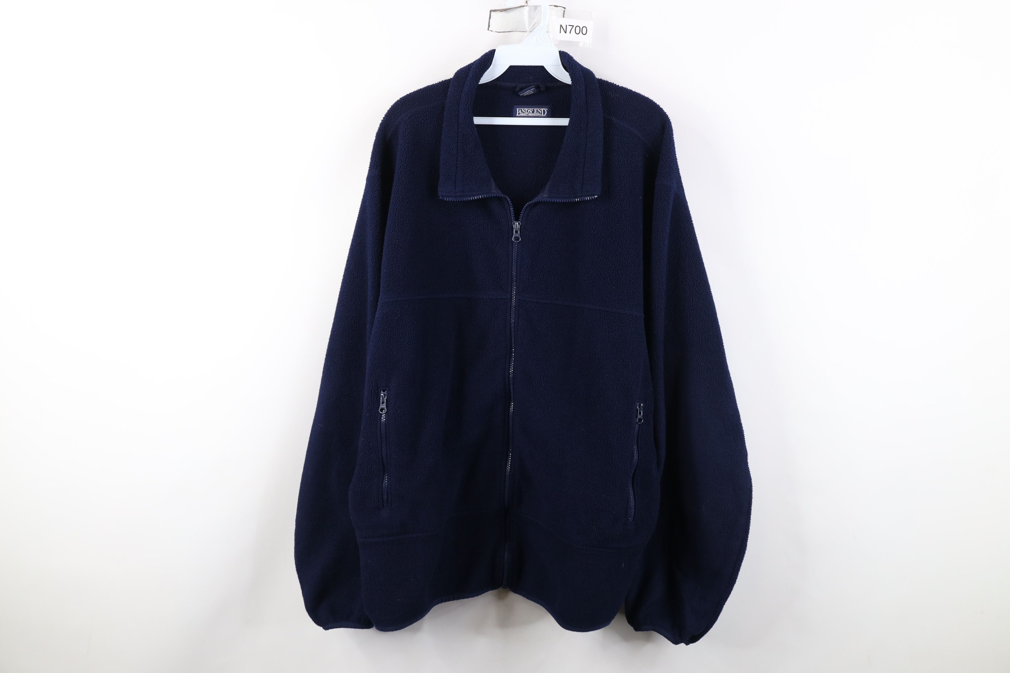 Lands' End Vintage 90s Lands End Blank Full Zip Fleece Jacket Navy Blue Size US XXL / EU 58 / 5 - 1 Thumbnail