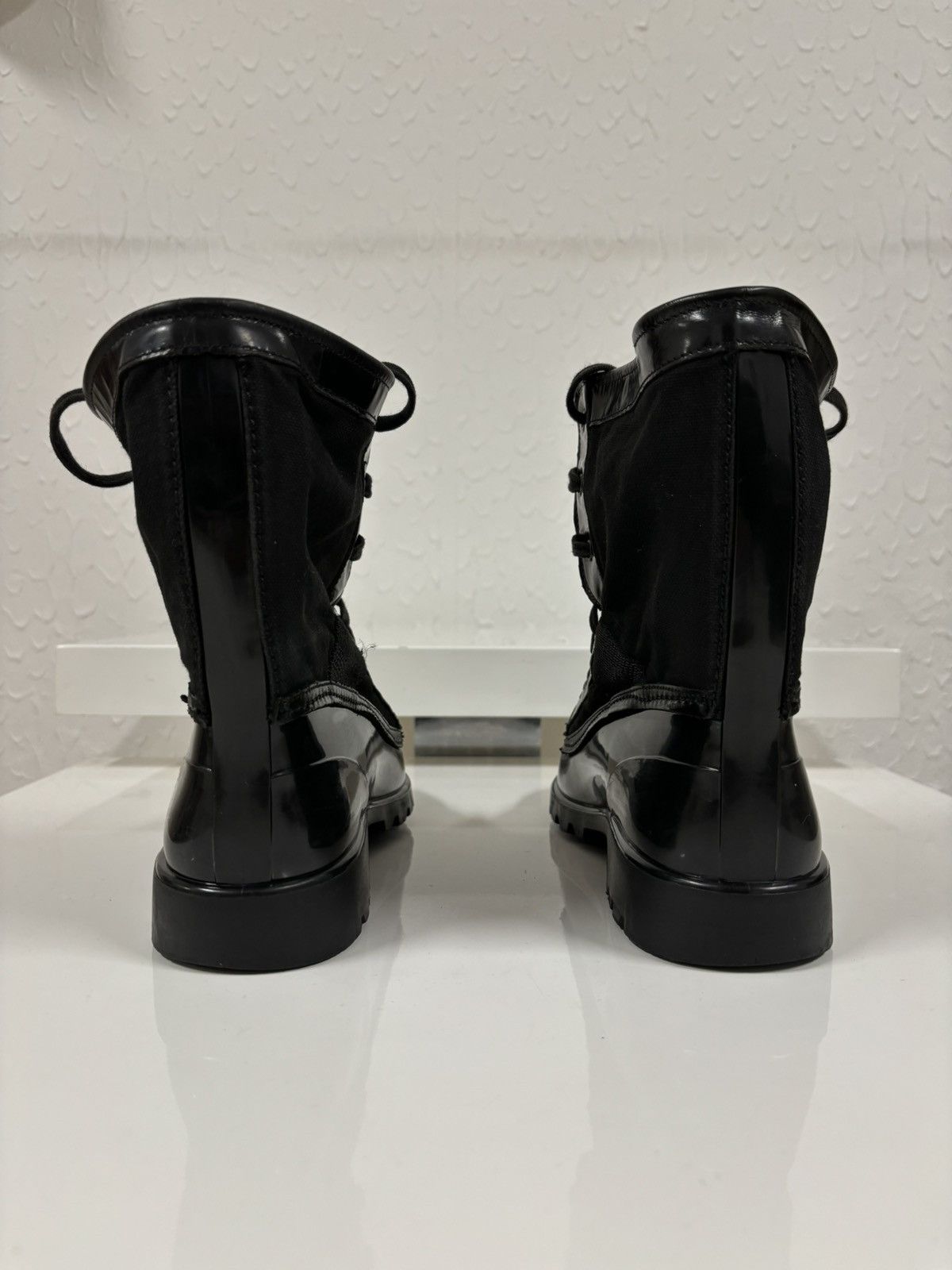 Burberry Prorsum Leather-Canvas Mono Black Lace-Up Rubber High Boots Shoes 44 Size US 11.5 / EU 44-45 - 4 Thumbnail