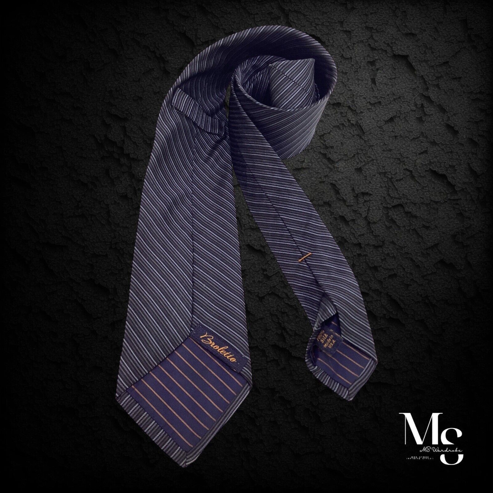Other BROLETTO Gray Striped Luxury Silk Tie Hand Made in USA Size ONE SIZE - 2 Thumbnail