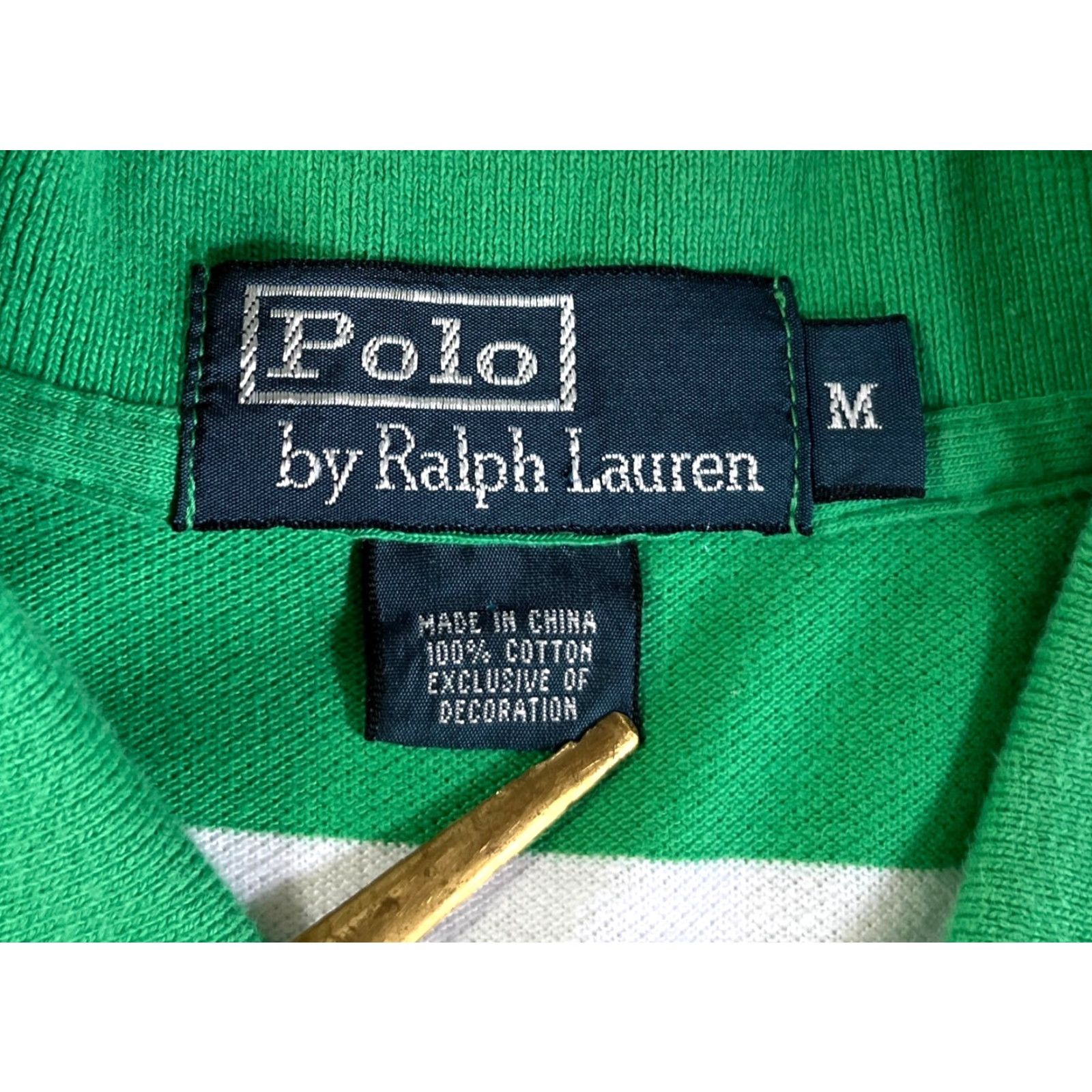 Polo Ralph Lauren VINTAGE Polo Ralph Lauren Mens Polo Shirt Striped Chest Pocket Sz M Green White Polo Shirt Size US M / EU 48-50 / 2 - 7 Thumbnail