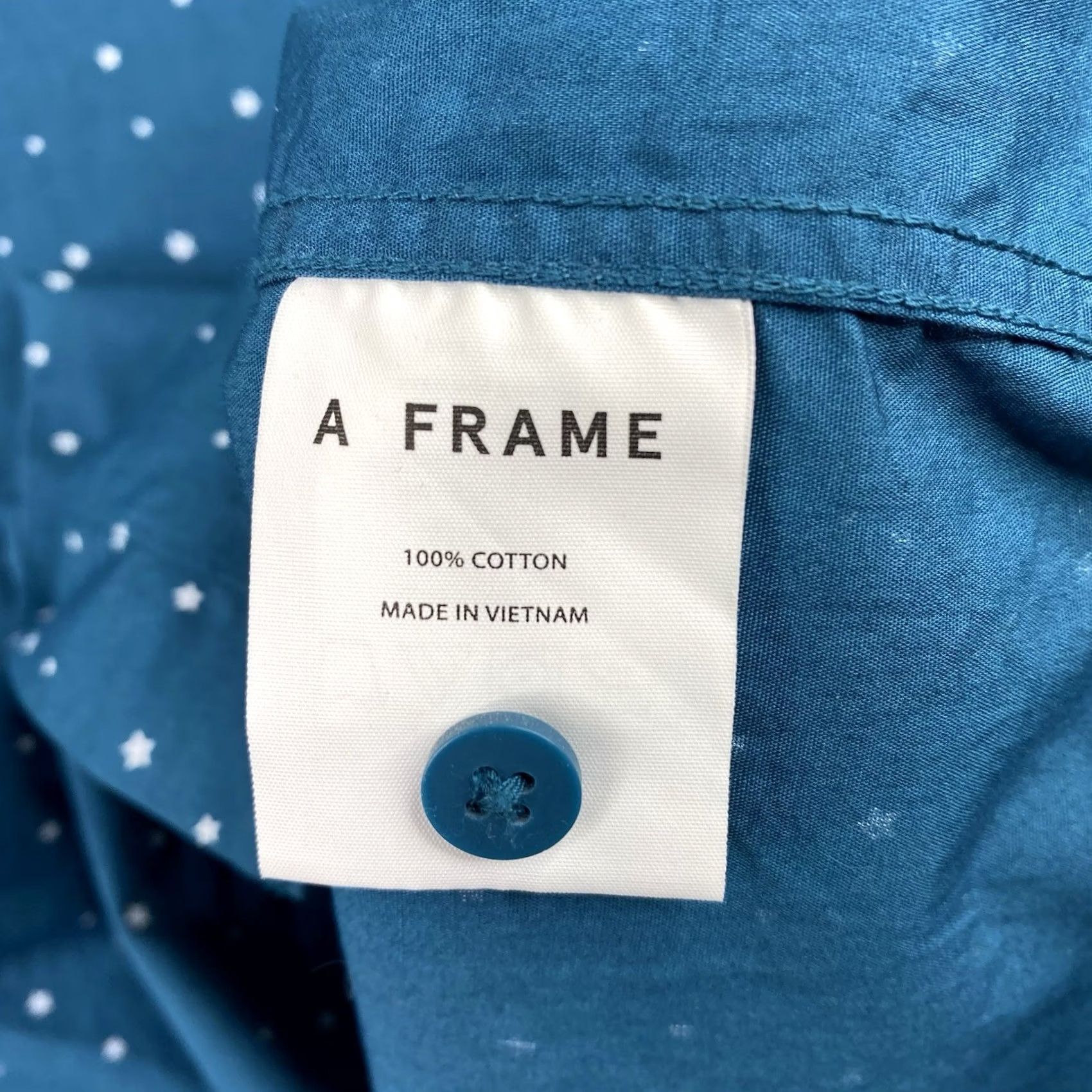Frame A Frame Button-Up Shirt Mens M Blue Stars Print Short Sleeve Cotton Geometric Collared Casual Workwear Size US M / EU 48-50 / 2 - 7 Thumbnail