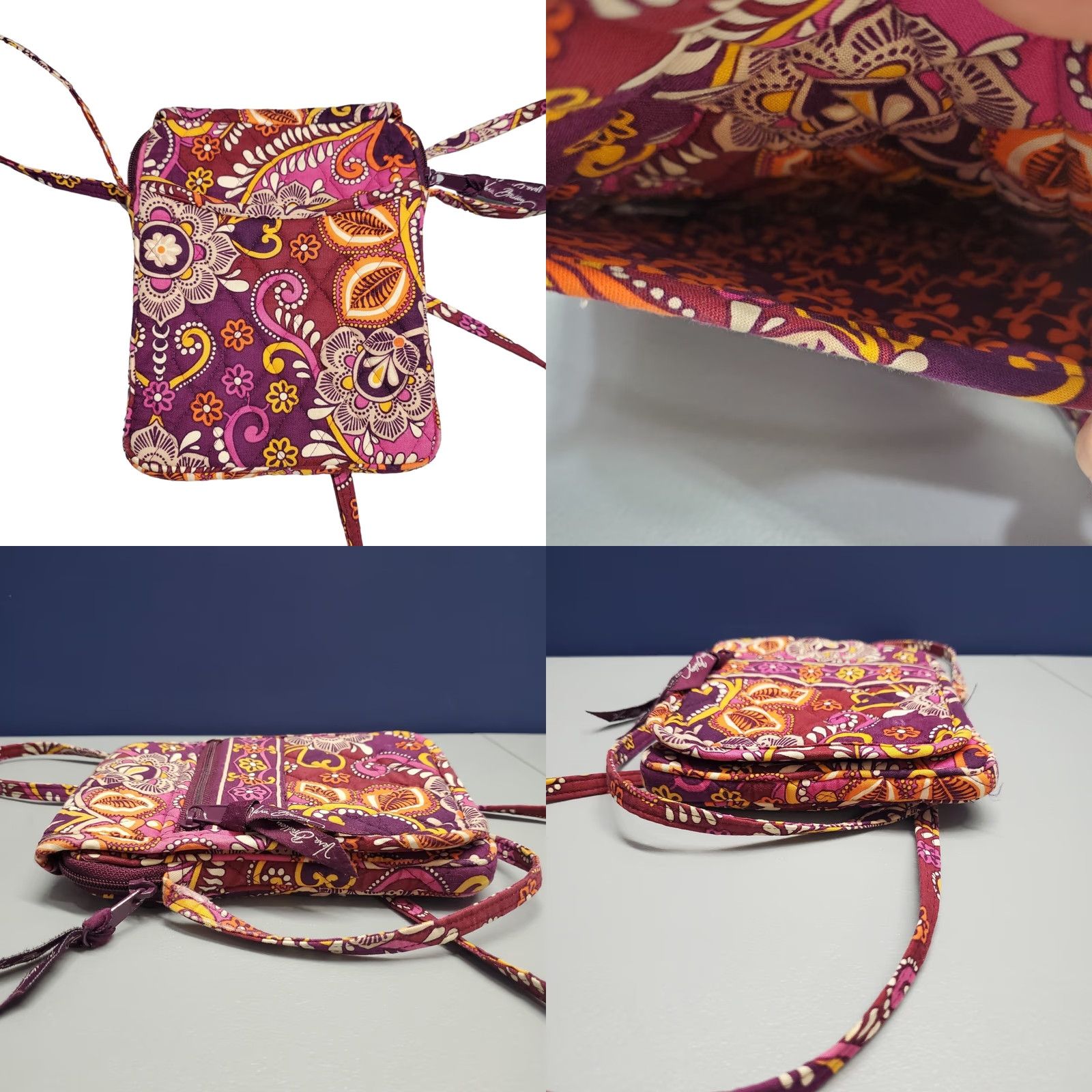 Vintage Vera Bradley Hipster Crossbody Bag Womens Purple Multi Fabric Paisley Zip Pocket Size ONE SIZE - 8 Thumbnail