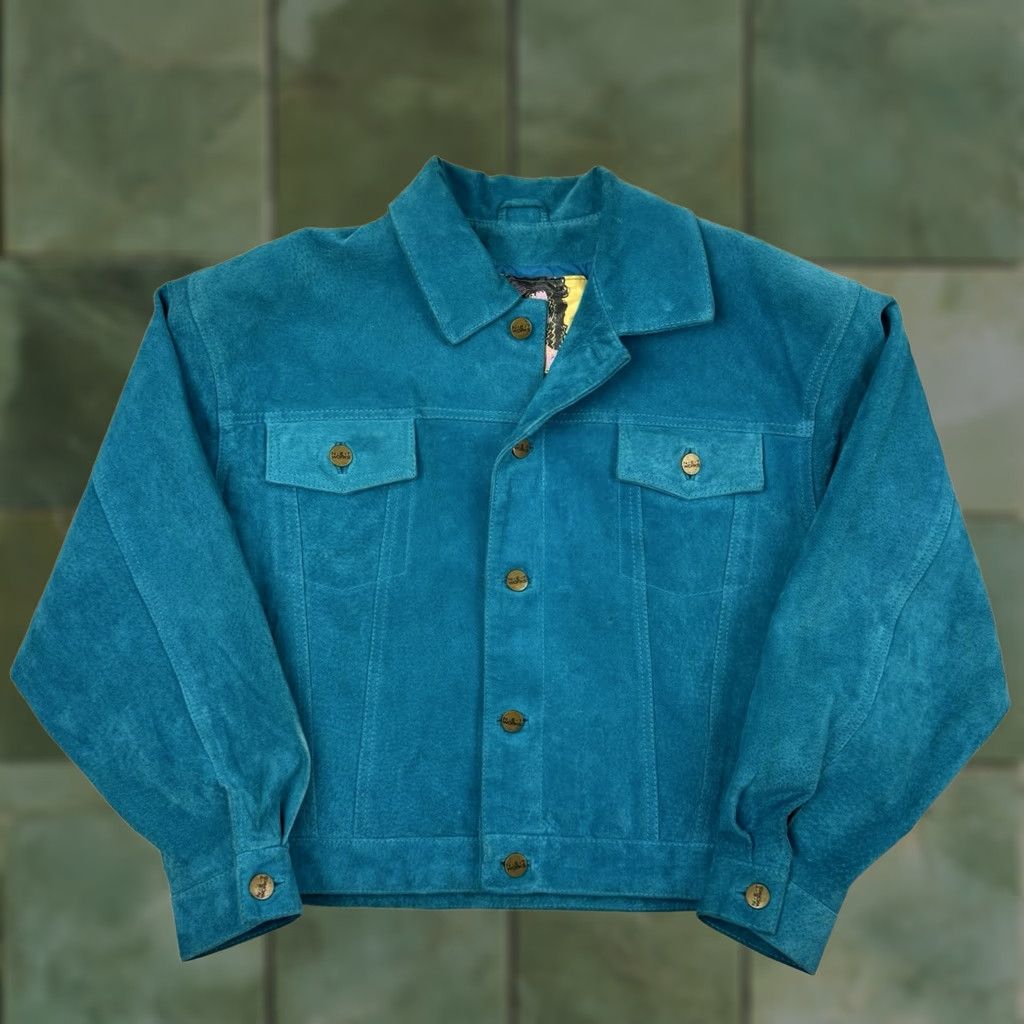 Vintage VINTAGE Net Works Leather Jacket Womens M Cropped 1980s Shoulder Pads Blue 80s Jacket Womens Medium Knit? Size M / US 6-8 / IT 42-44 - 1 Thumbnail