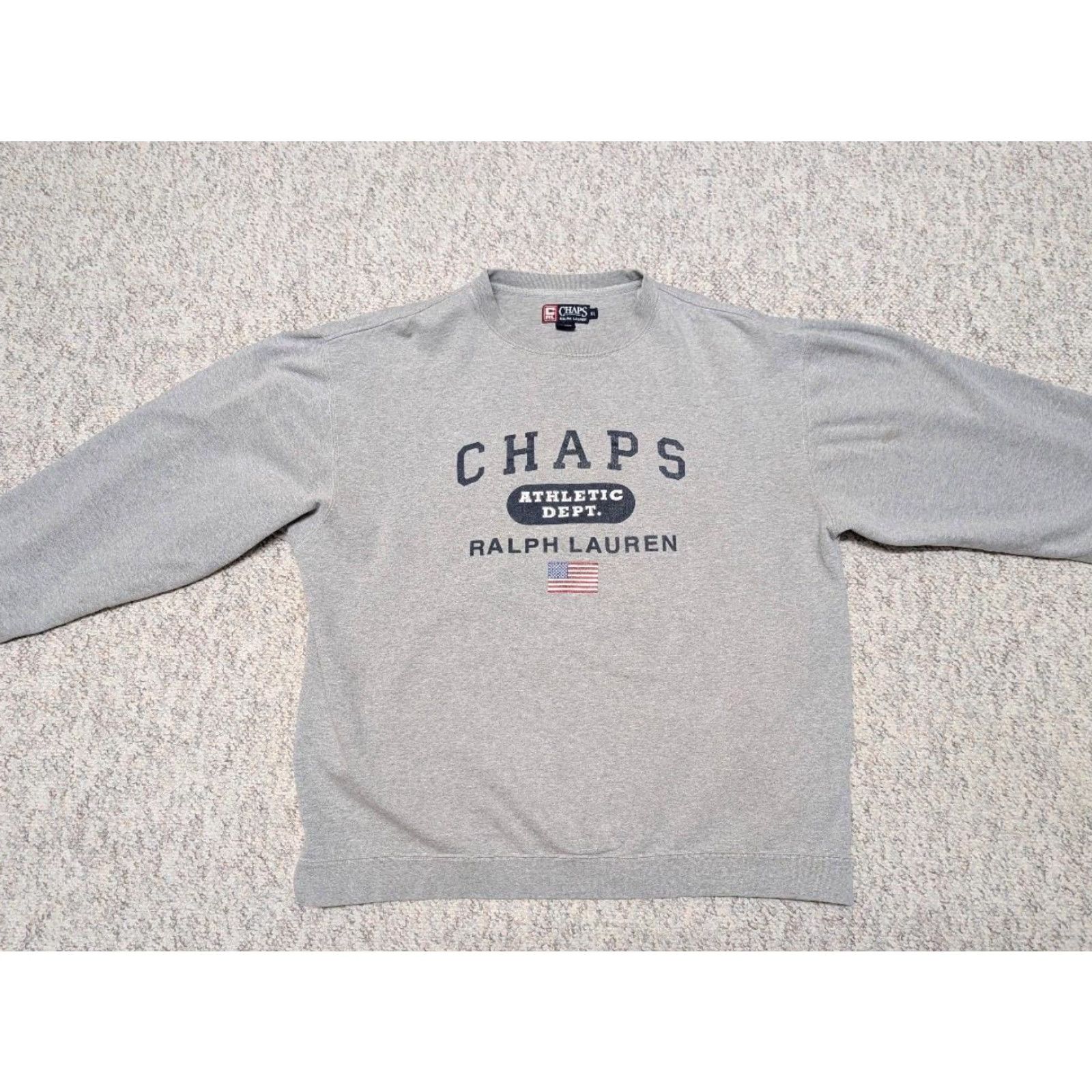 Ralph Lauren VINTAGE CHAPS RALPH LAUREN sweatshirt XL Men Gray Crew Neck Pullover Cotton Blend 1990s FLAG Y2K Size US XL / EU 56 / 4 - 3 Thumbnail