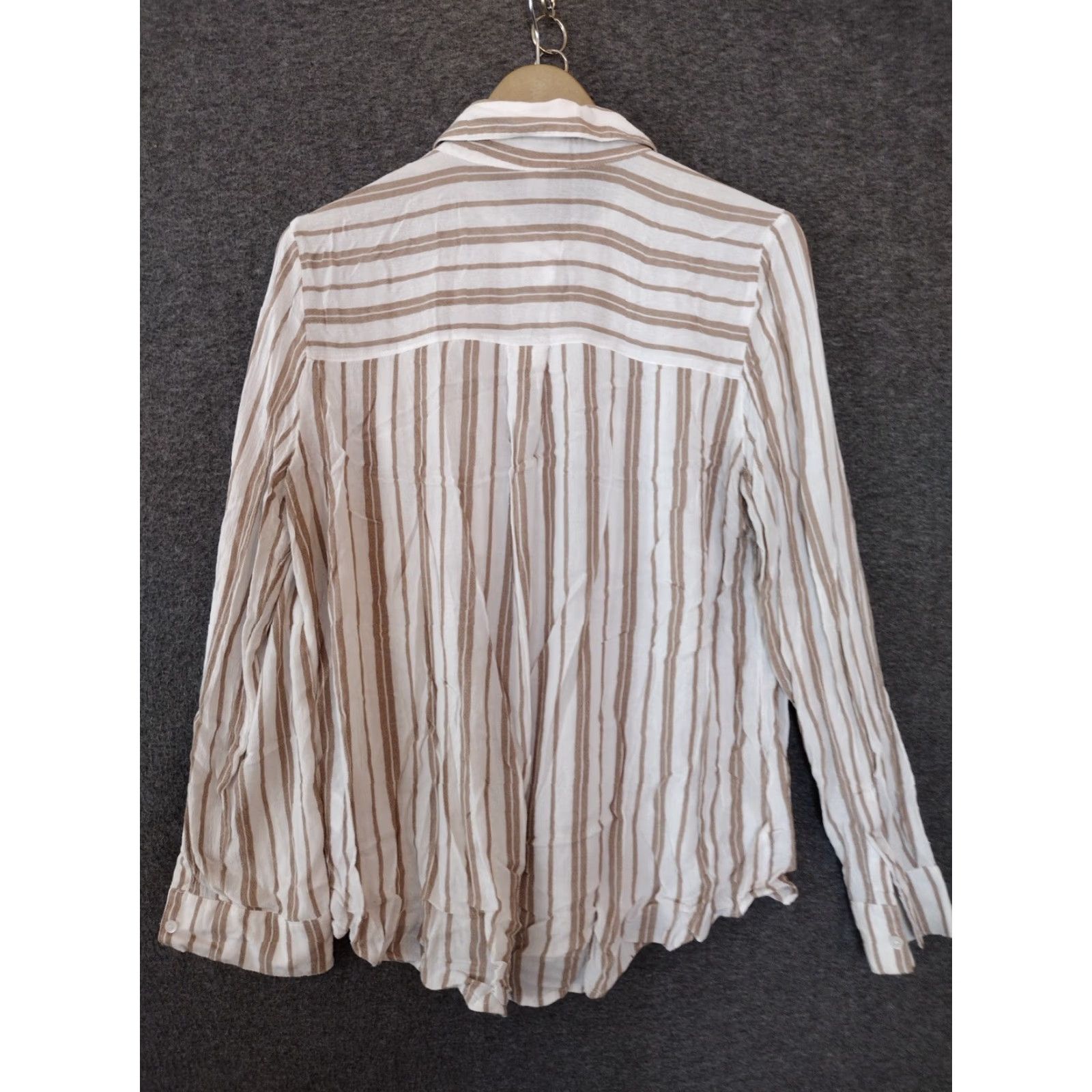 Vintage BP Women's M Blouse Long Sleeve Button-Up Collared Striped Brown White - Casual Shirt Size M / US 6-8 / IT 42-44 - 2 Thumbnail