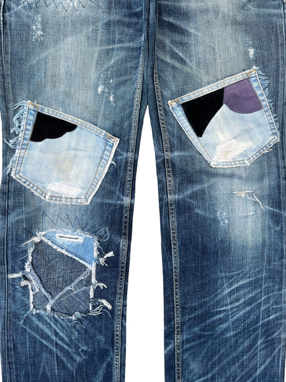 Beauty Beast Vintage Kapital Style Sashiko Boro Trashed Distressed Jeans Size US 34 / EU 50 - 7 Thumbnail