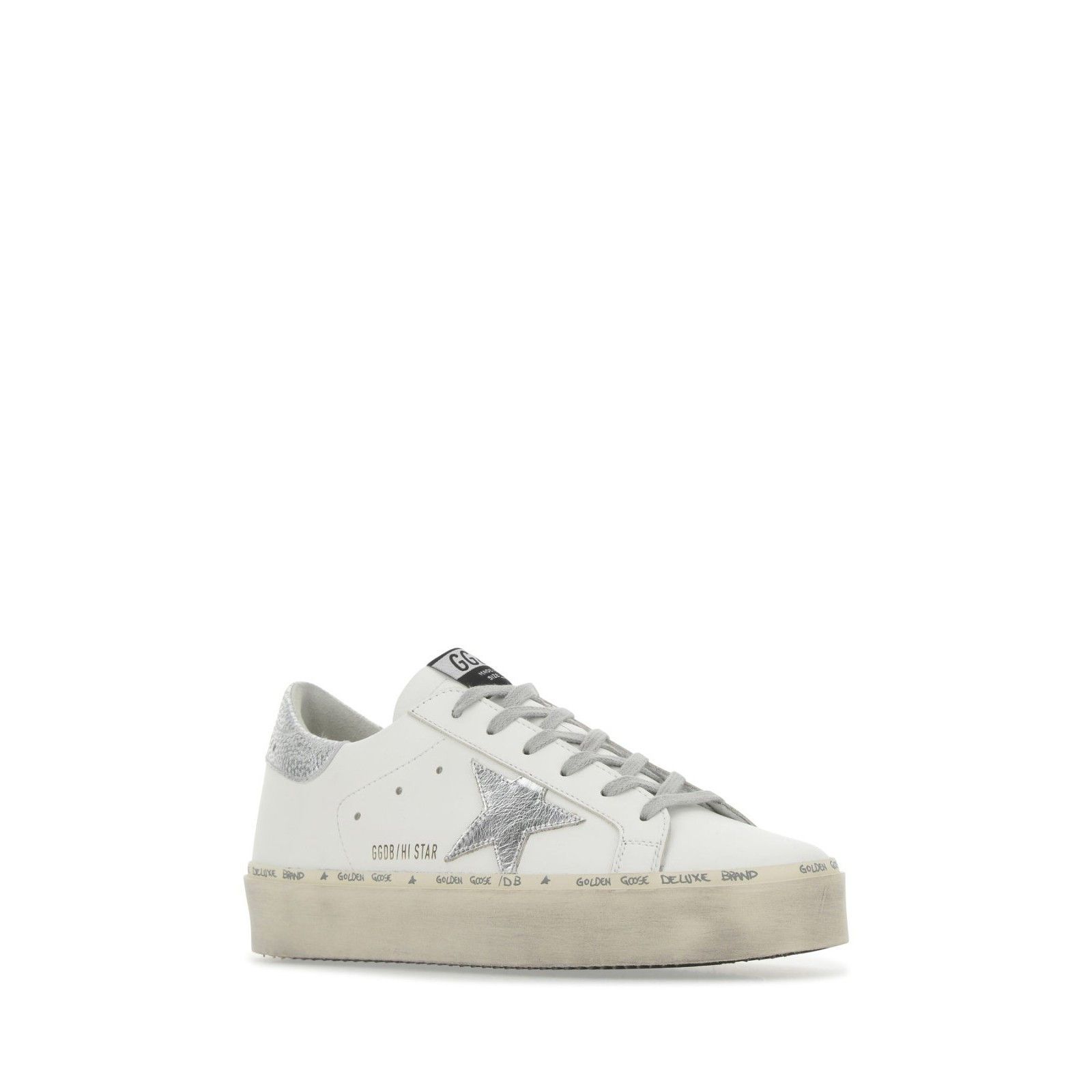 GOLDEN GOOSE Hi Star White Silver Leather Sneakers New & Aut