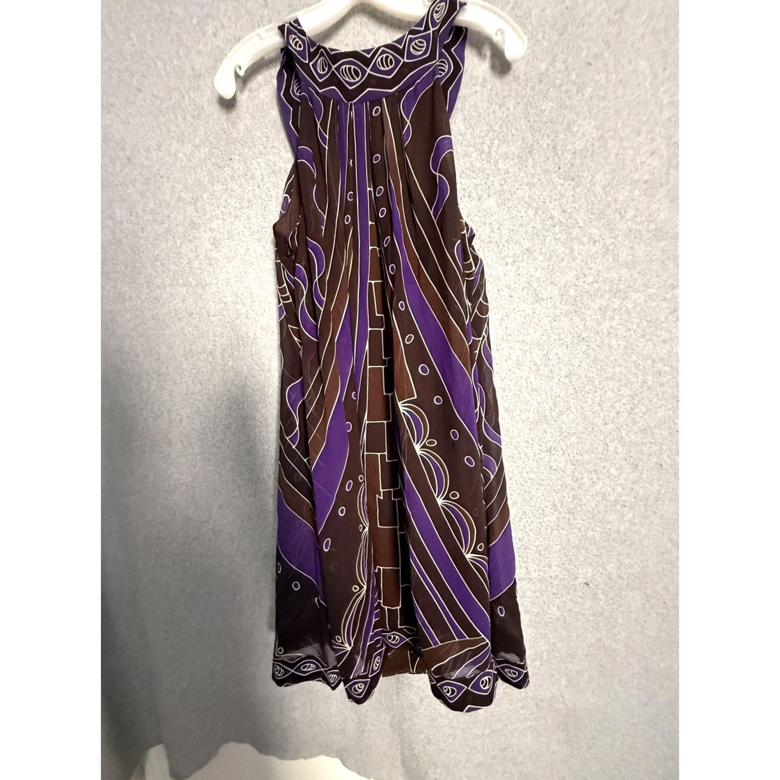 Vintage Sue Wong Dress Womens 10 Brown Purple Silk Trapeze Scoop Neck Knee Sundress Dresses Size L / US 10 / IT 46 - 2 Thumbnail
