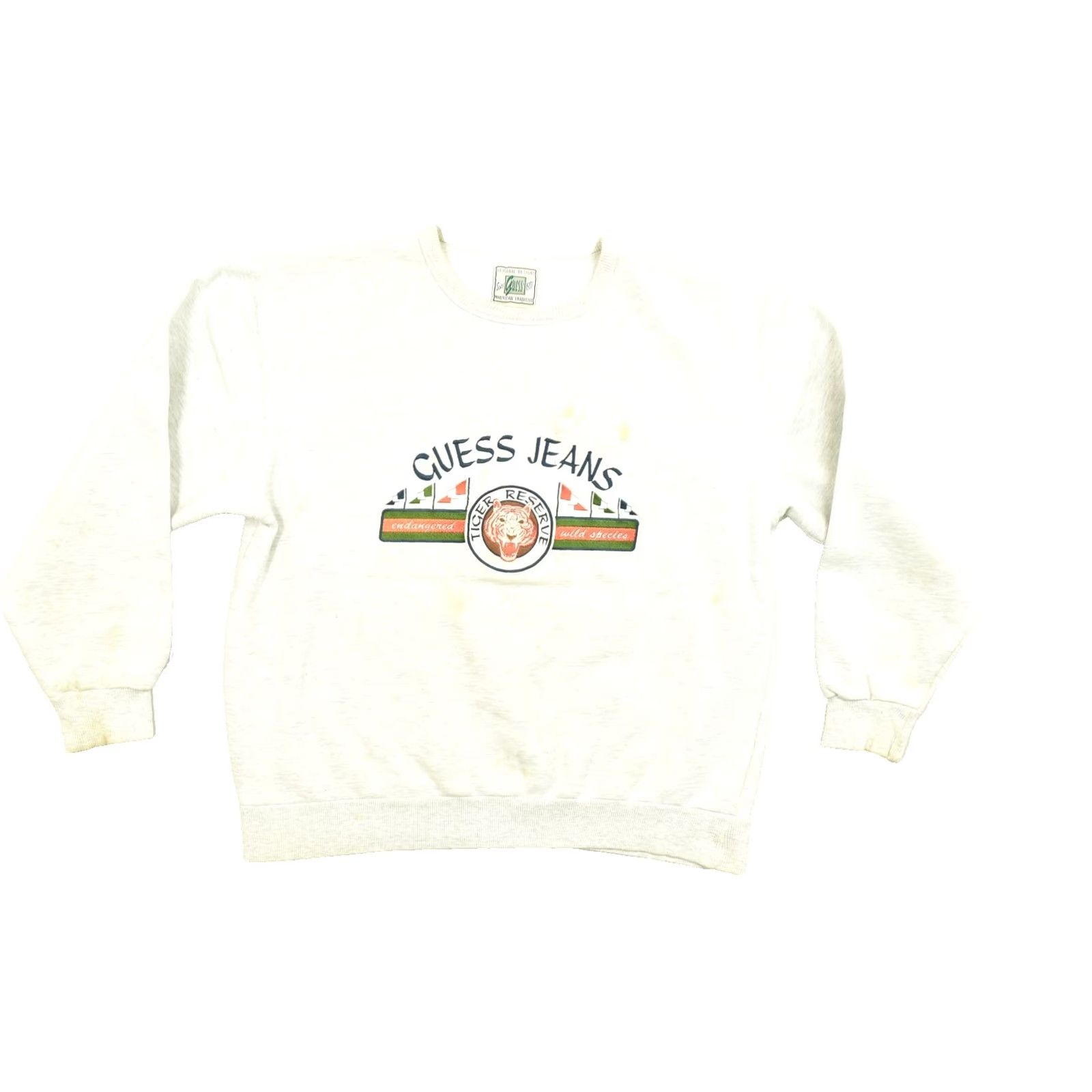 Guess VINTAGE GUESS JEANS Tiger Reserve Embroidered Sweatshirt XL Men White Oatmeal Pullover Knit Sweatshirt Size US XL / EU 56 / 4 - 2 Thumbnail