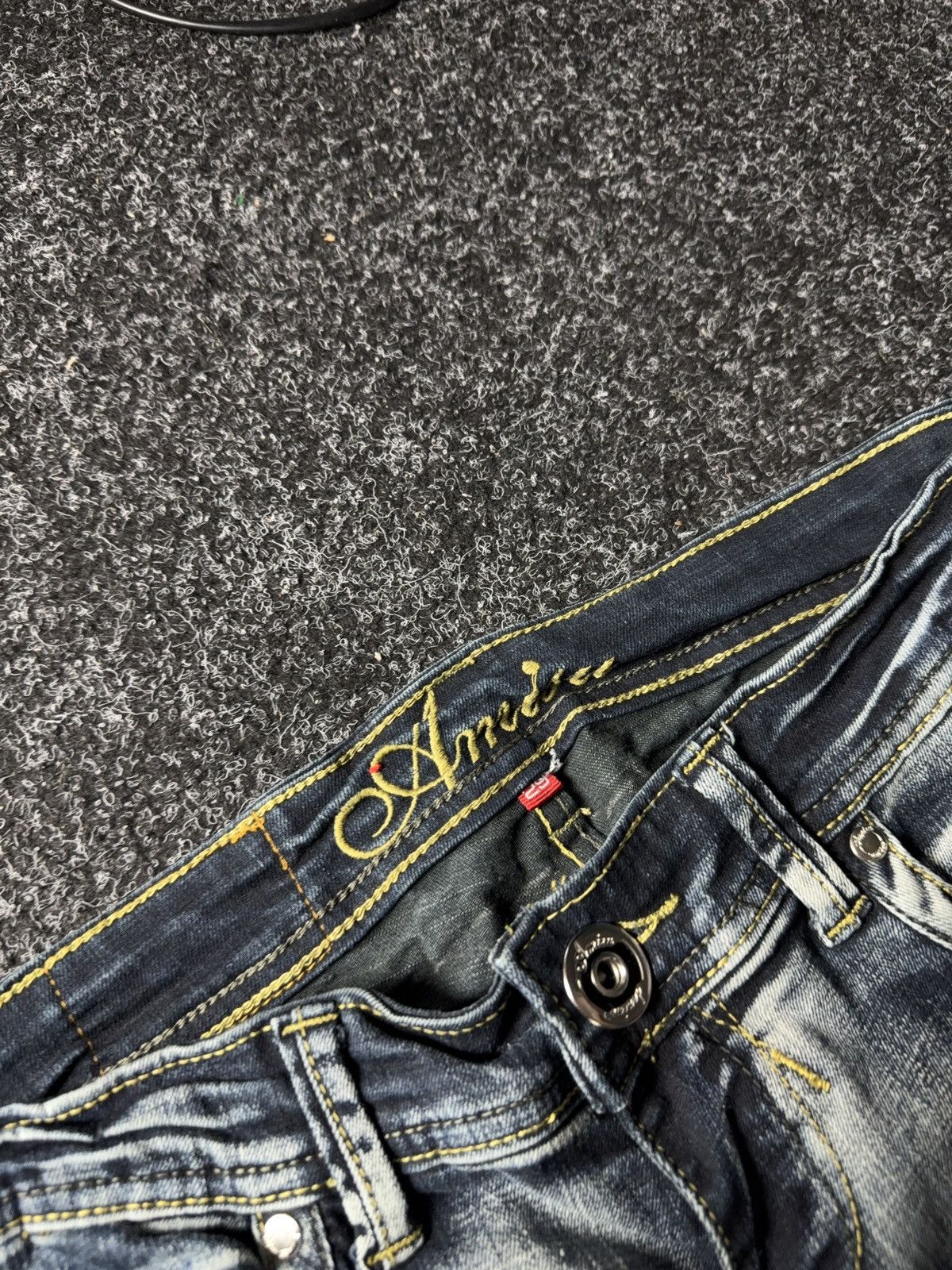 Japanese Brand Retro 00s Amadee Crown Embroidery Flare Jeans Y2K Vintage Size 29" - 8 Thumbnail