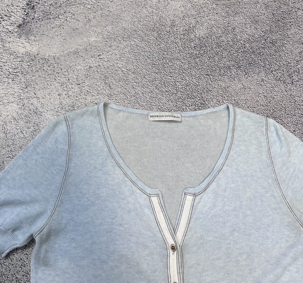 Brunello Cucinelli Brunello Cucinelli Light Blue Knit Top Button Up Italy M/S Size M / US 6-8 / IT 42-44 - 5 Thumbnail