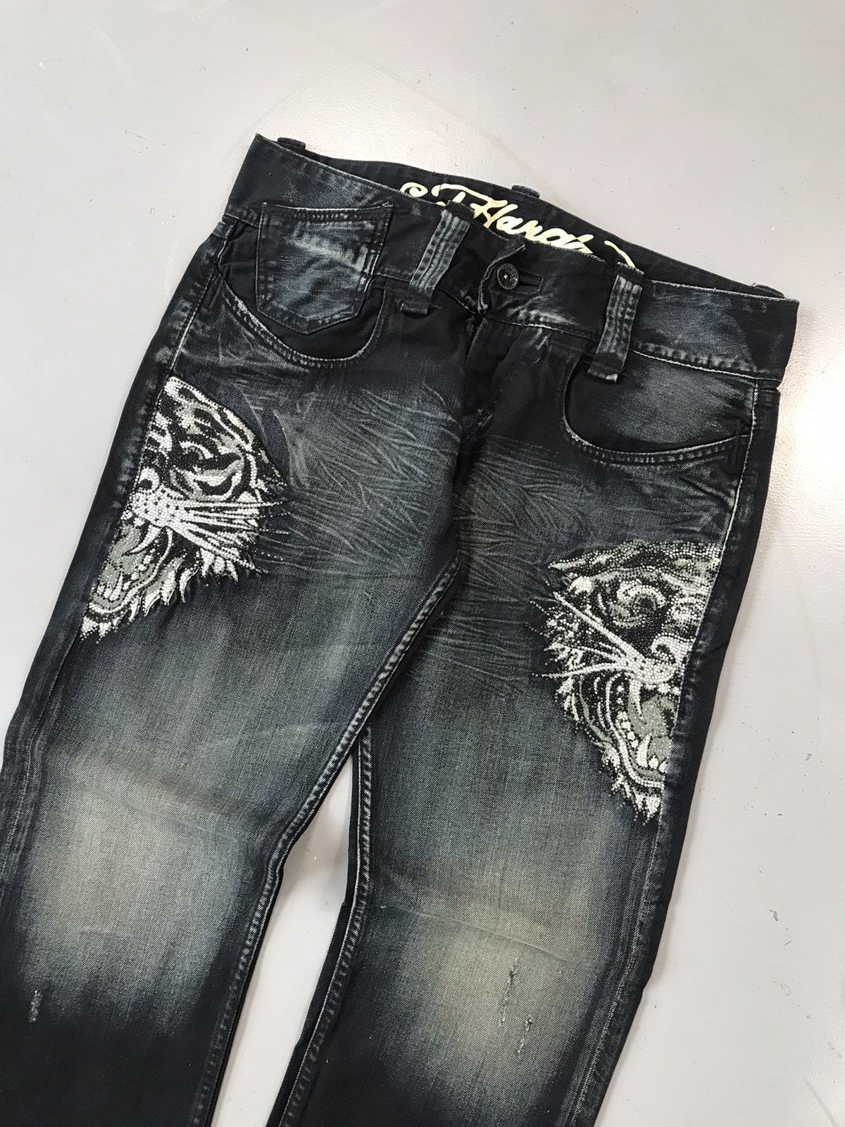 Christian Audigier × Ed Hardy × Vintage Vintage Edhardy crazy tiger 🐯 embroidered denim Size US 39 - 3 Thumbnail