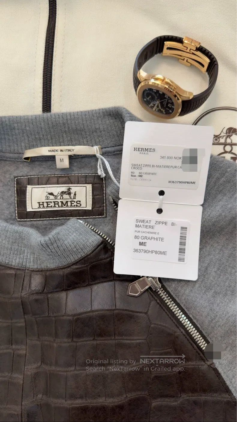 Hermes Hermes Cashmere + Crocodile Skin Hoodie Size US M / EU 48-50 / 2 - 6 Thumbnail