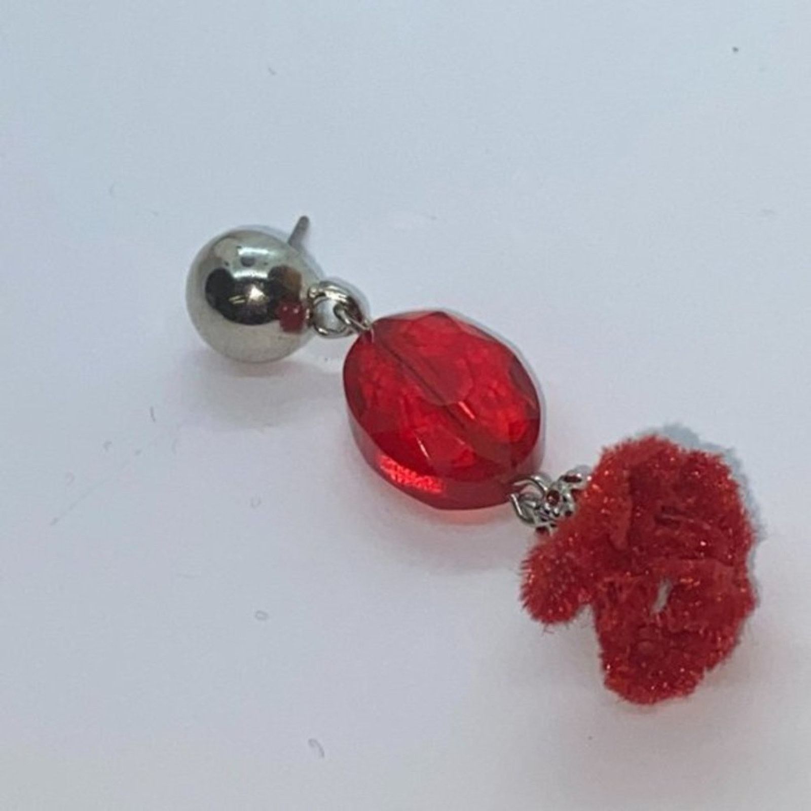 Handmade Silver-Tone Red Beaded & Pom-Pom Dangle Earrings Size ONE SIZE - 6 Thumbnail