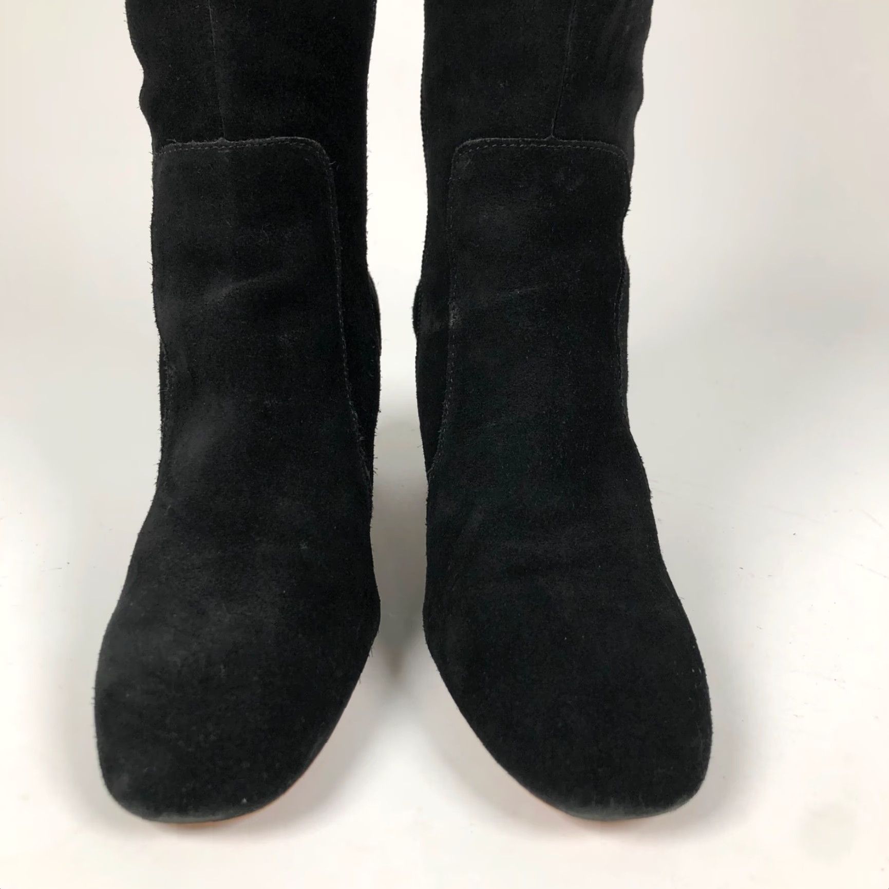 Vintage Essex Lane El Gano Boots Womens Size 7 M Black Suede Knee High Zip Block Heel Platform City Clubwear Disco Going Out Gothic Retro Size US 7 / IT 37 - 2 Thumbnail