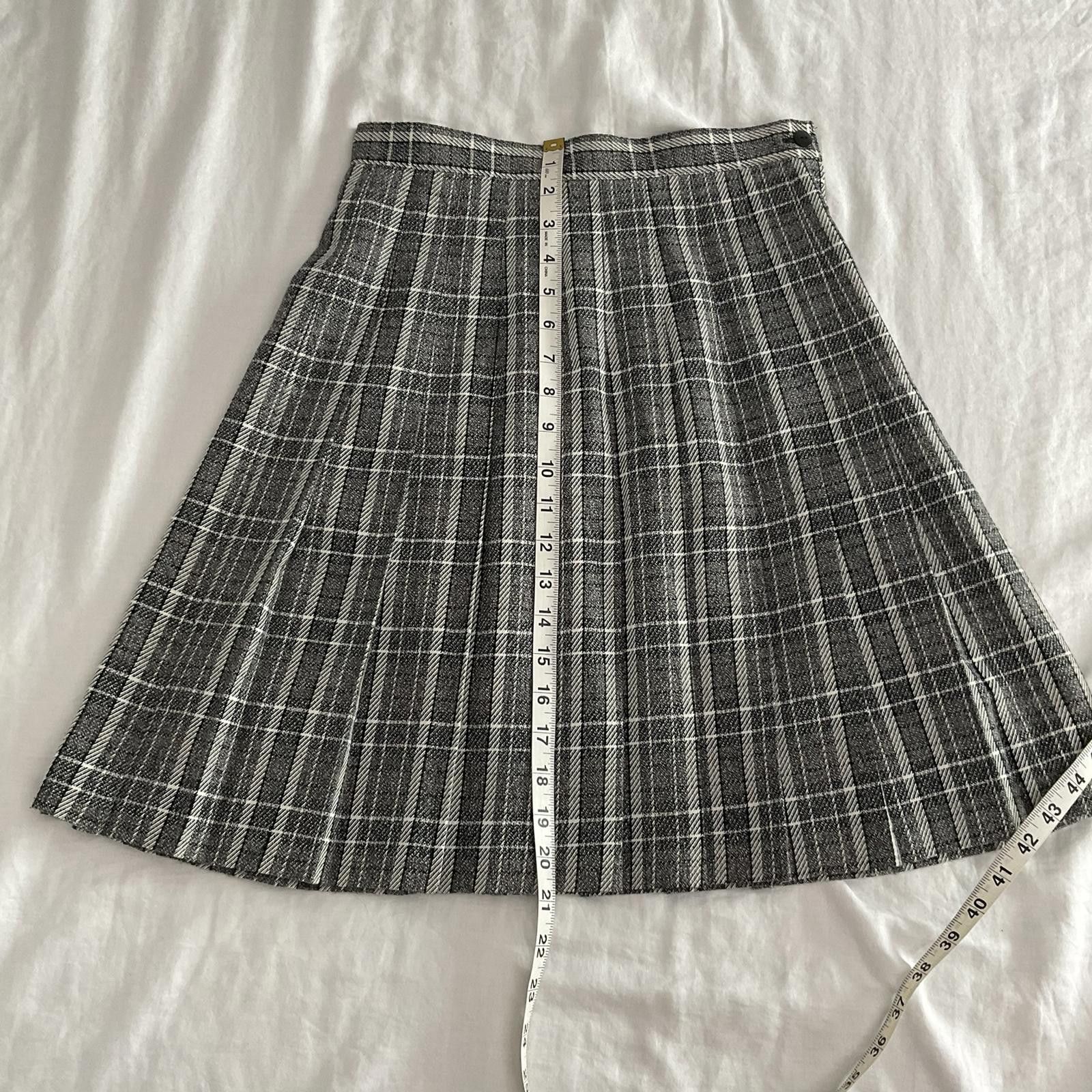 Vintage vintage 80s pleated grey plaid knit knee length shirt size 6 Size 28" / US 6 / IT 42 - 4 Thumbnail