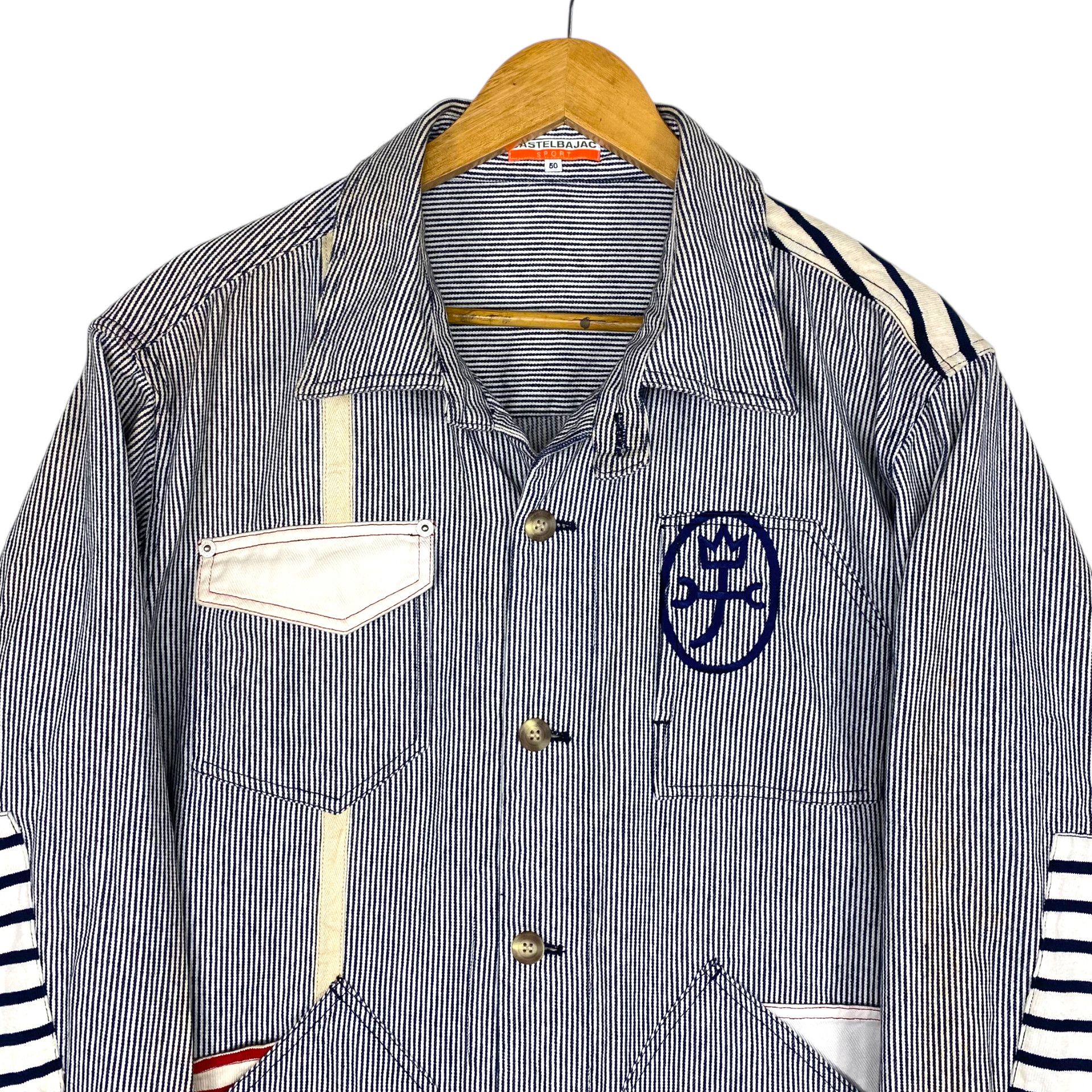 Jean Charles De Castelbajac 💥 CASTELBAJAC JEAN HICKORY STRIPED JACKET BUTTON Size US L / EU 52-54 / 3 - 5 Thumbnail
