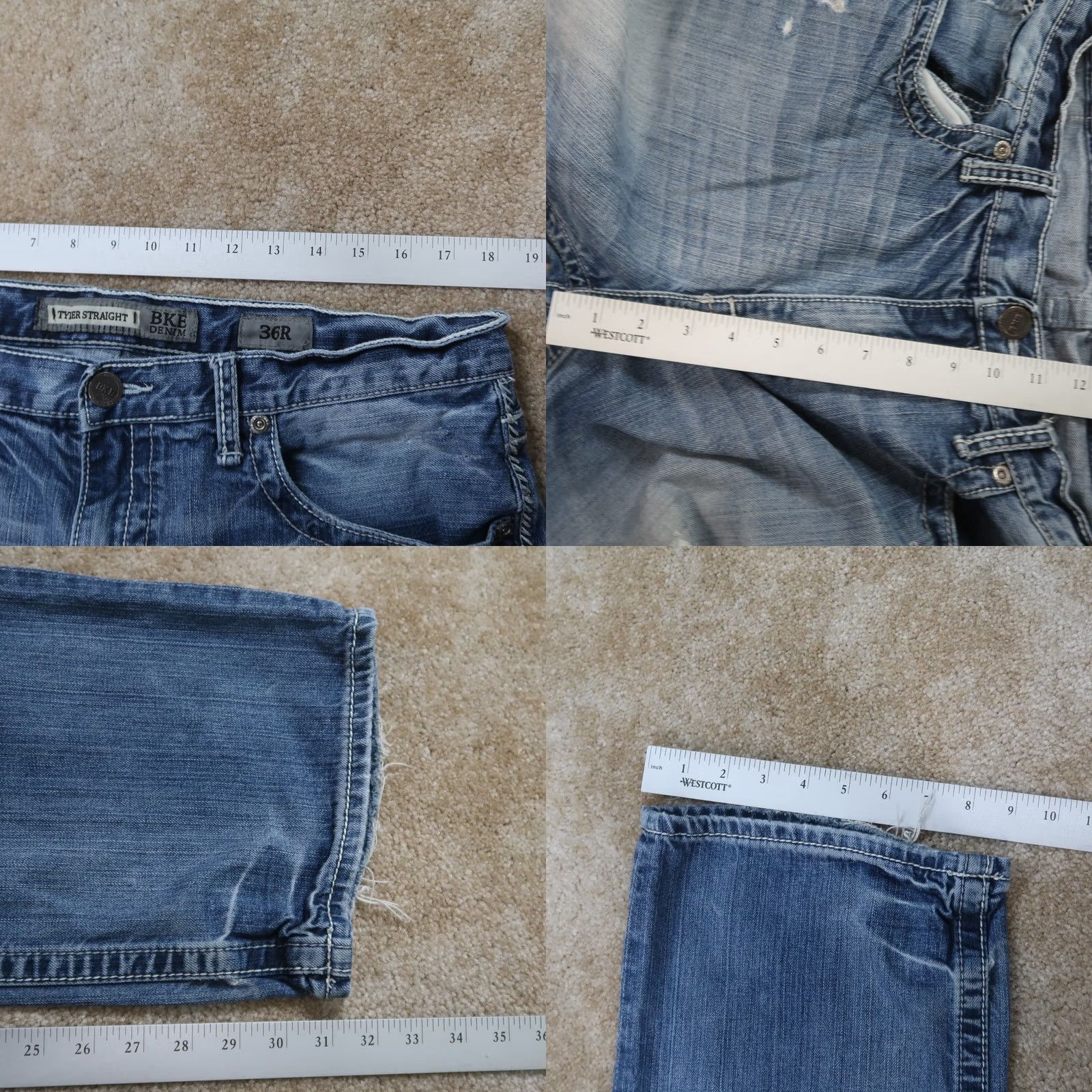 Vintage BKE Buckle Tyler Jeans Men’s 36x31 Blue Denim Distressed Straight Leg 5-Pocket Denim Pants Mens Regular Fit 90s Size US 36 / EU 52 - 9 Thumbnail