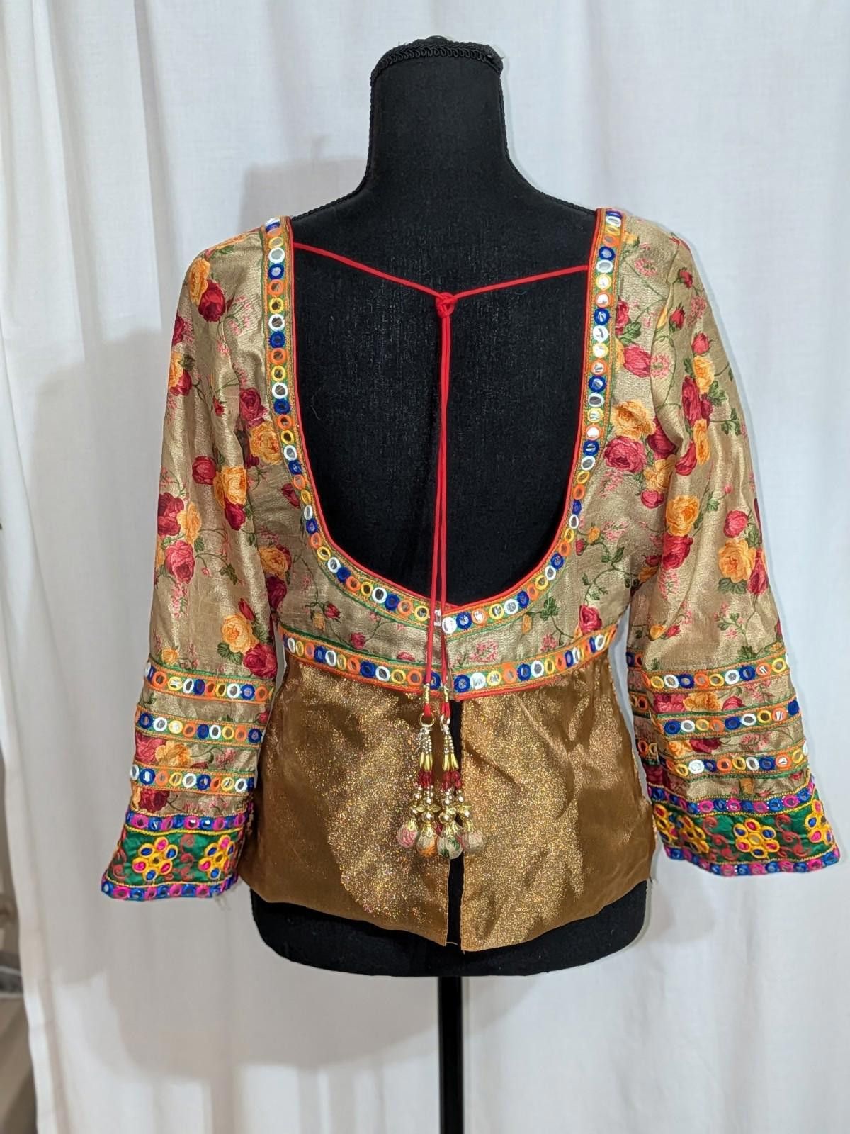 Handmade VTG 90s Gold Rose Indian Choli/Ravike Top W/ Mirror Accents Size ONE SIZE - 6 Thumbnail