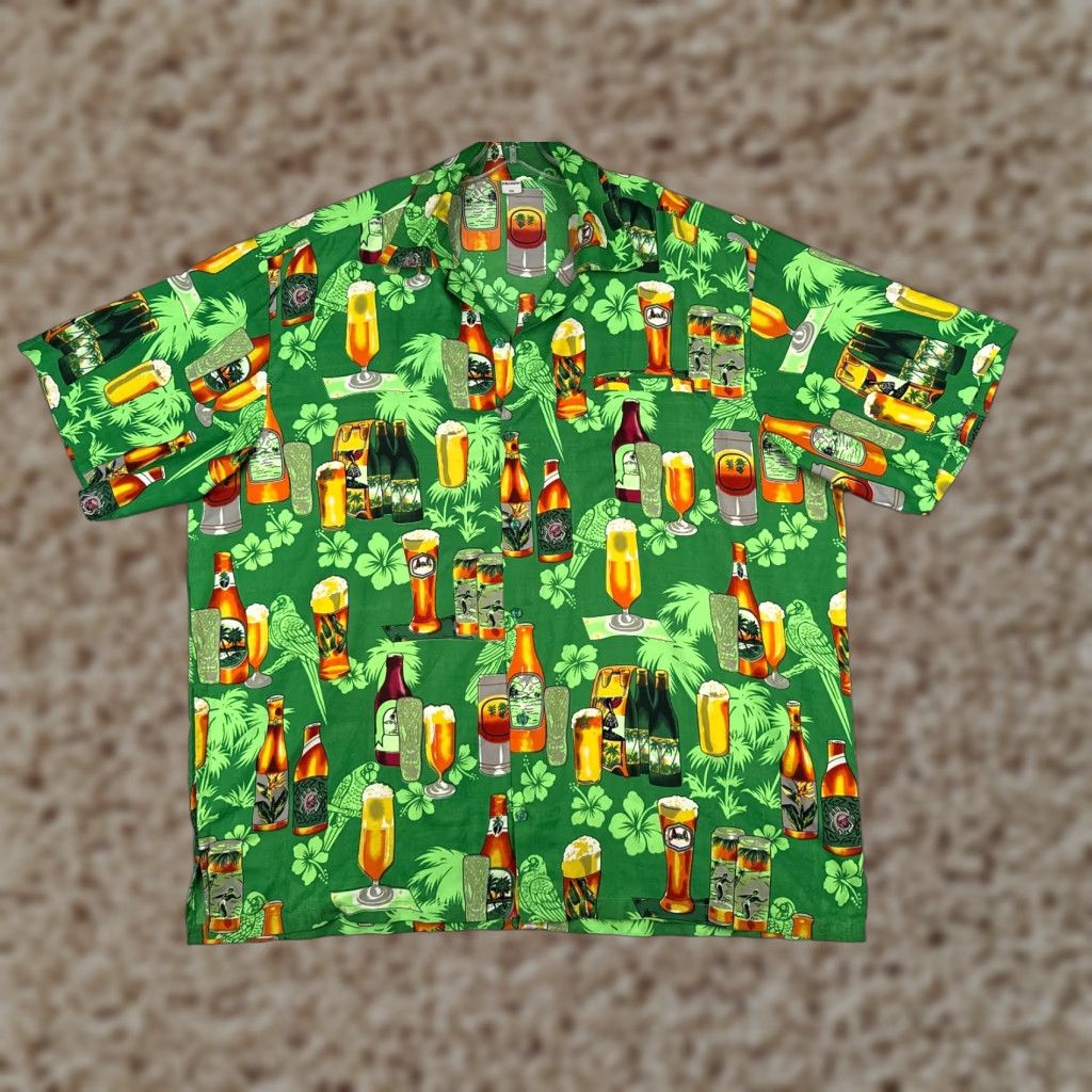 Vintage VINTAGE King Kameha Shirt Men 5XL XXXXXL Green Floral Beer Bottles Macaw Hawaiian Poly Size US XXL / EU 58 / 5 - 1 Thumbnail