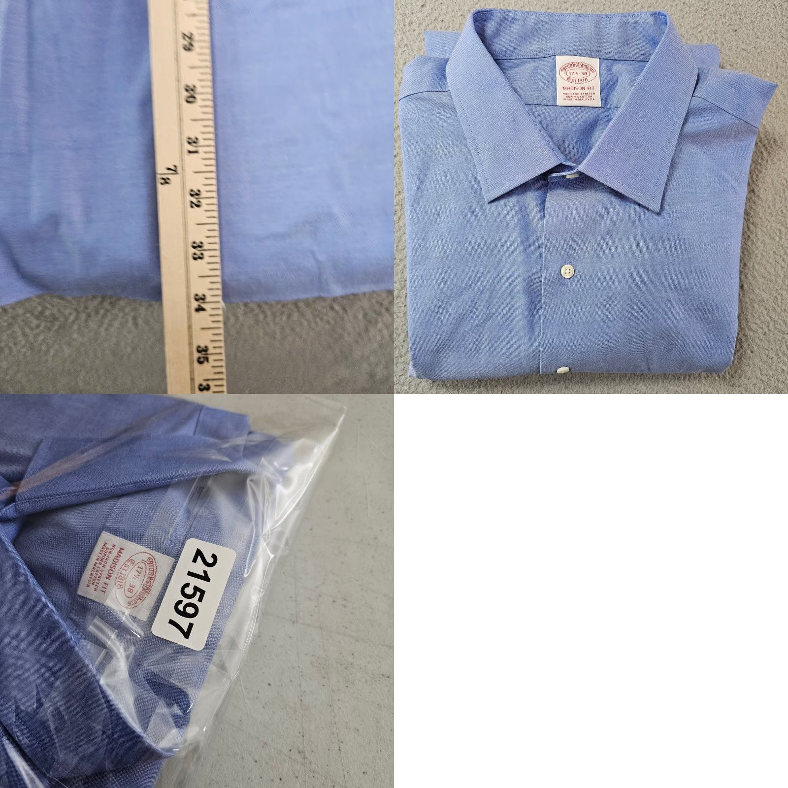 Brooks Brothers Brooks Brothers Dress Shirt Mens 17.5 38 Blue Madison Fit Supima Cotton Stretch Shirt Regular Blue Mens 17.5 Neck Size 17.5 French Cuff Size 48R - 8 Thumbnail