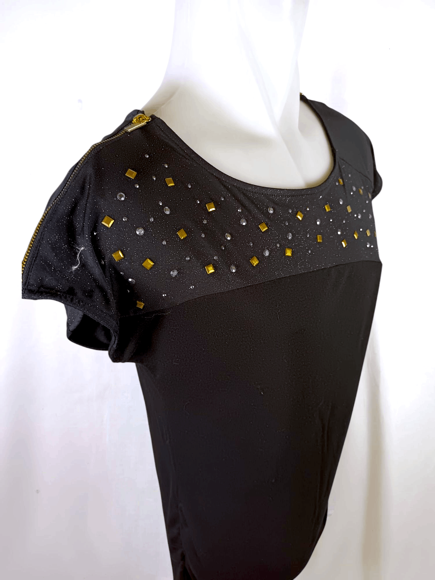 Japanese Brand PASTIME Women's Black Tsirt Rhinestones Zipp on Shoulder Size L / US 10 / IT 46 - 2 Thumbnail