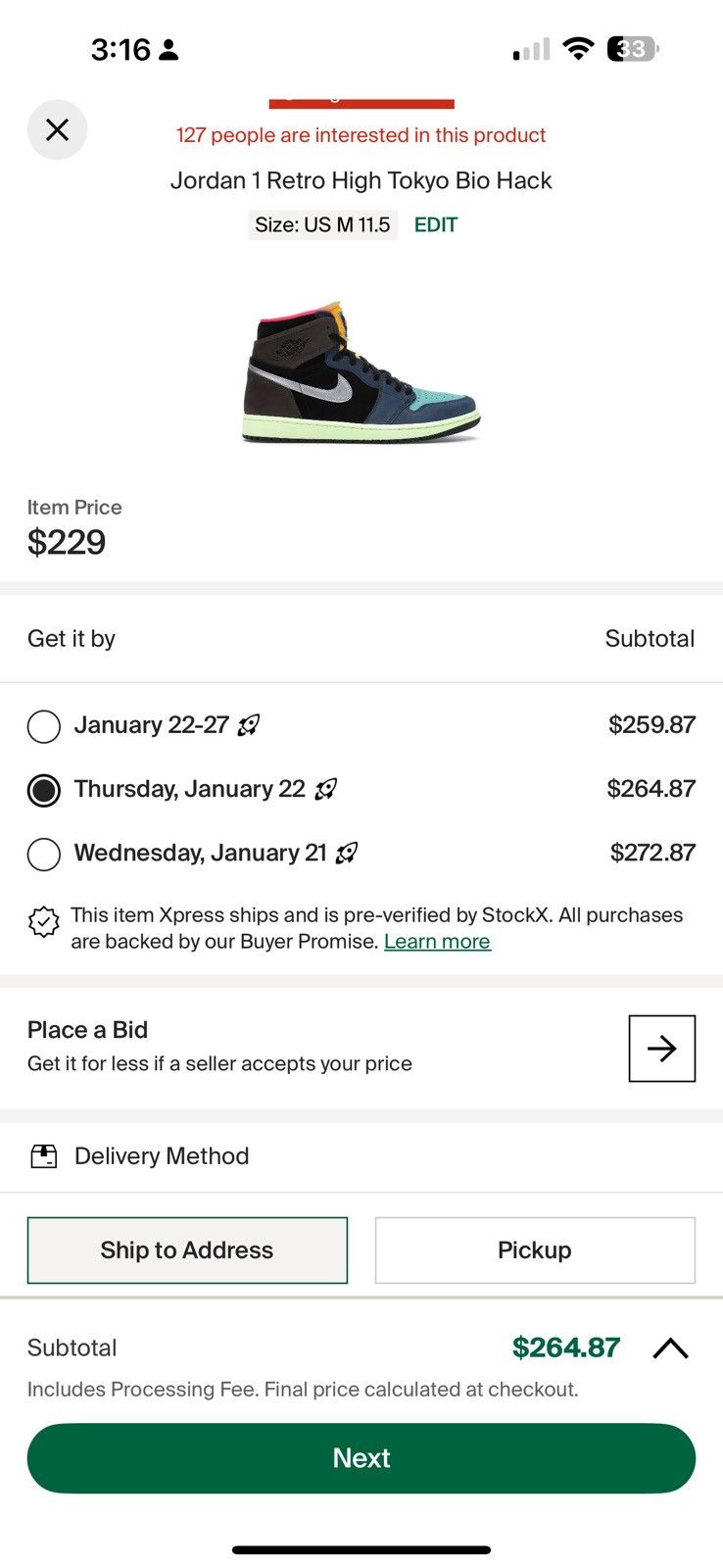 Jordan Brand Jordan 1 Retro High Tokyo Bio Hack Size US 11.5 / EU 44-45 - 12 Thumbnail