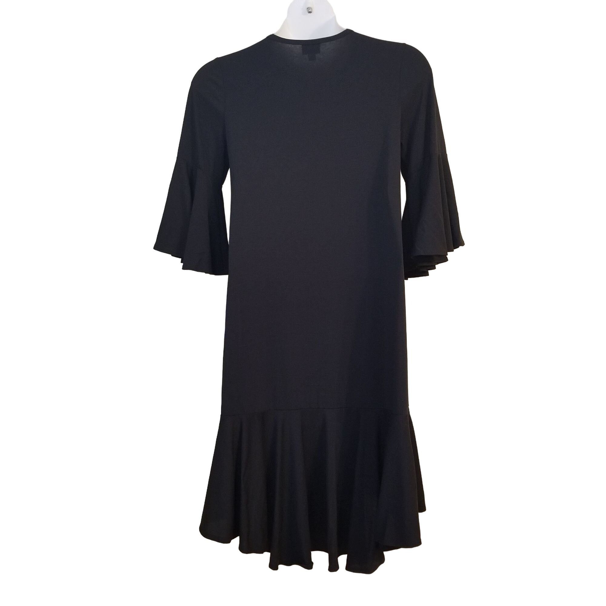 Vintage LuLaRoe L MAURINE Black Dress Flared Sleeves Stretch Hi Low Size L / US 10 / IT 46 - 2 Thumbnail