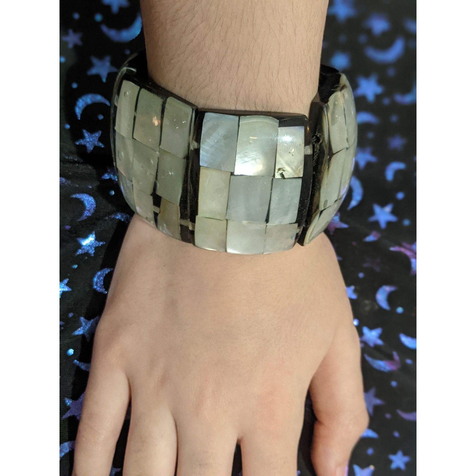Other Chunky Black Shell Resin Panel Stretch Bracelet Size ONE SIZE - 4 Thumbnail