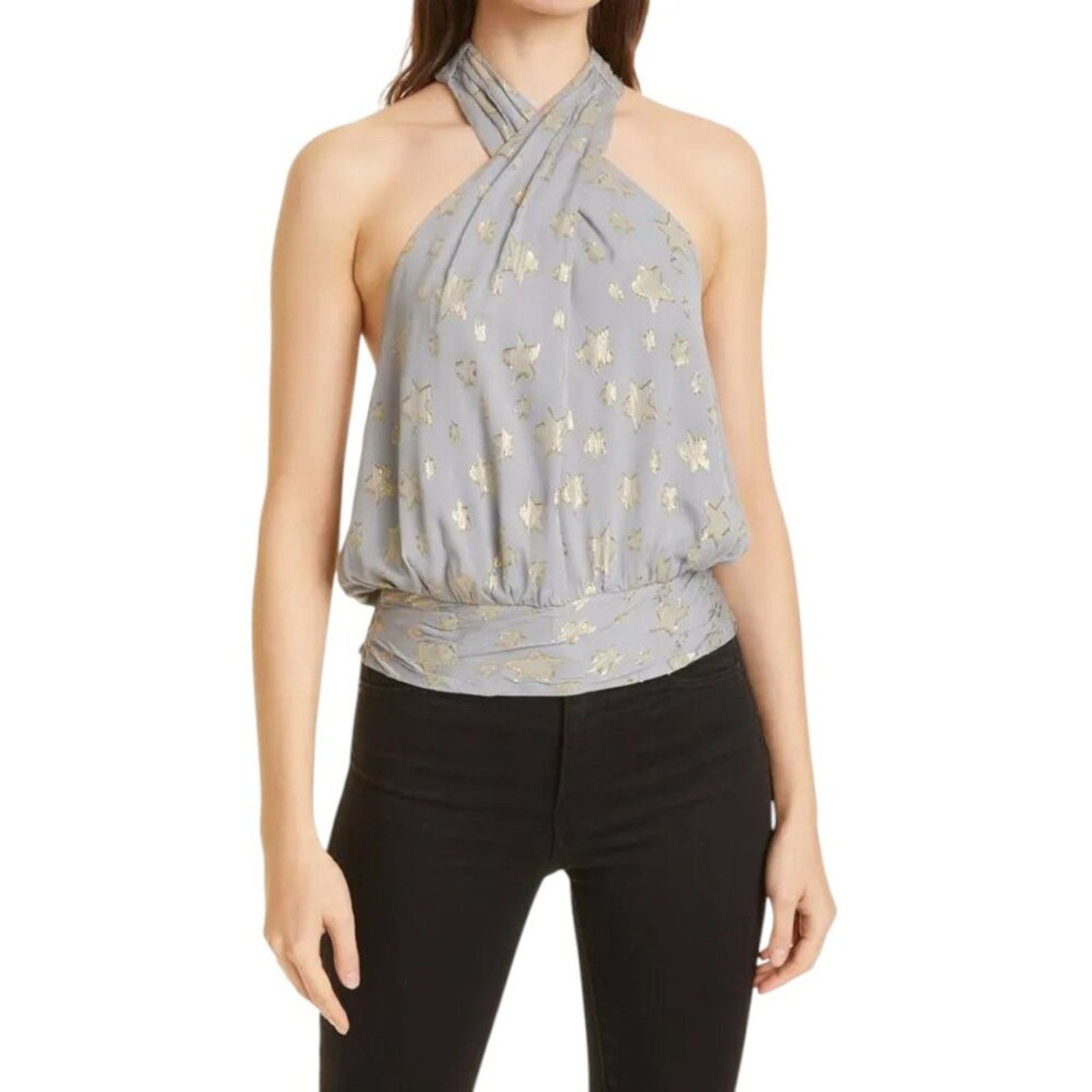 Ramy Brook Louise Metalic Silk Blend Halter Top XS NWOT $295