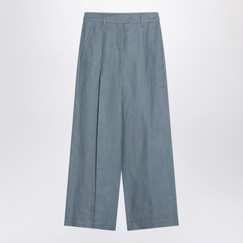 パンツ BRUNELLO CUCINELLI WIDE AVIO-COLORED TROUSERS IN LINEN BLEND Brunello Cucinelli Brunello Cucinelli Wide Avio-Colored