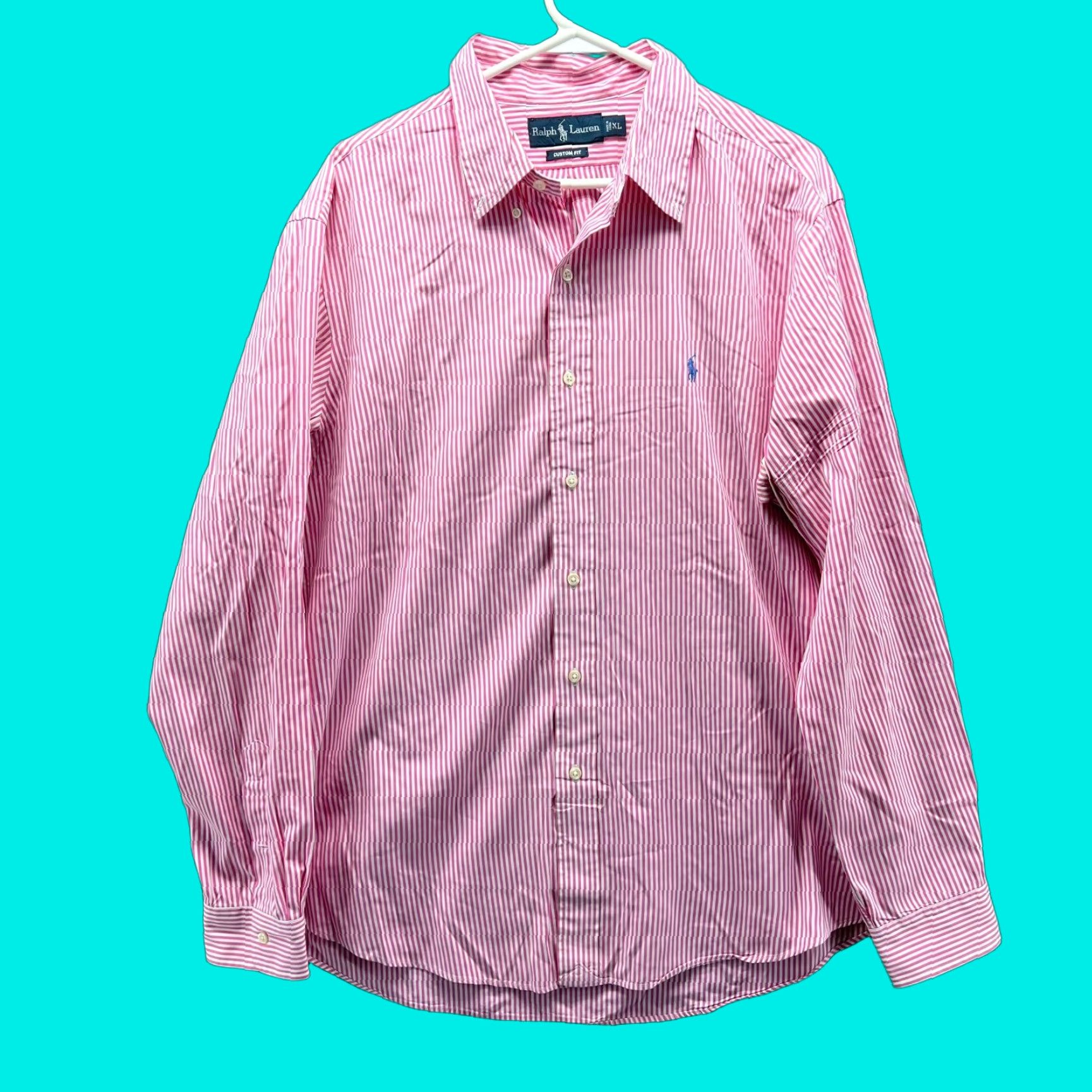 Polo Ralph Lauren VINTAGE Polo Ralph Lauren Shirt Mens XL Pink White Stripes Custom Fit Pony Oxford Size US XL / EU 56 / 4 - 1 Thumbnail