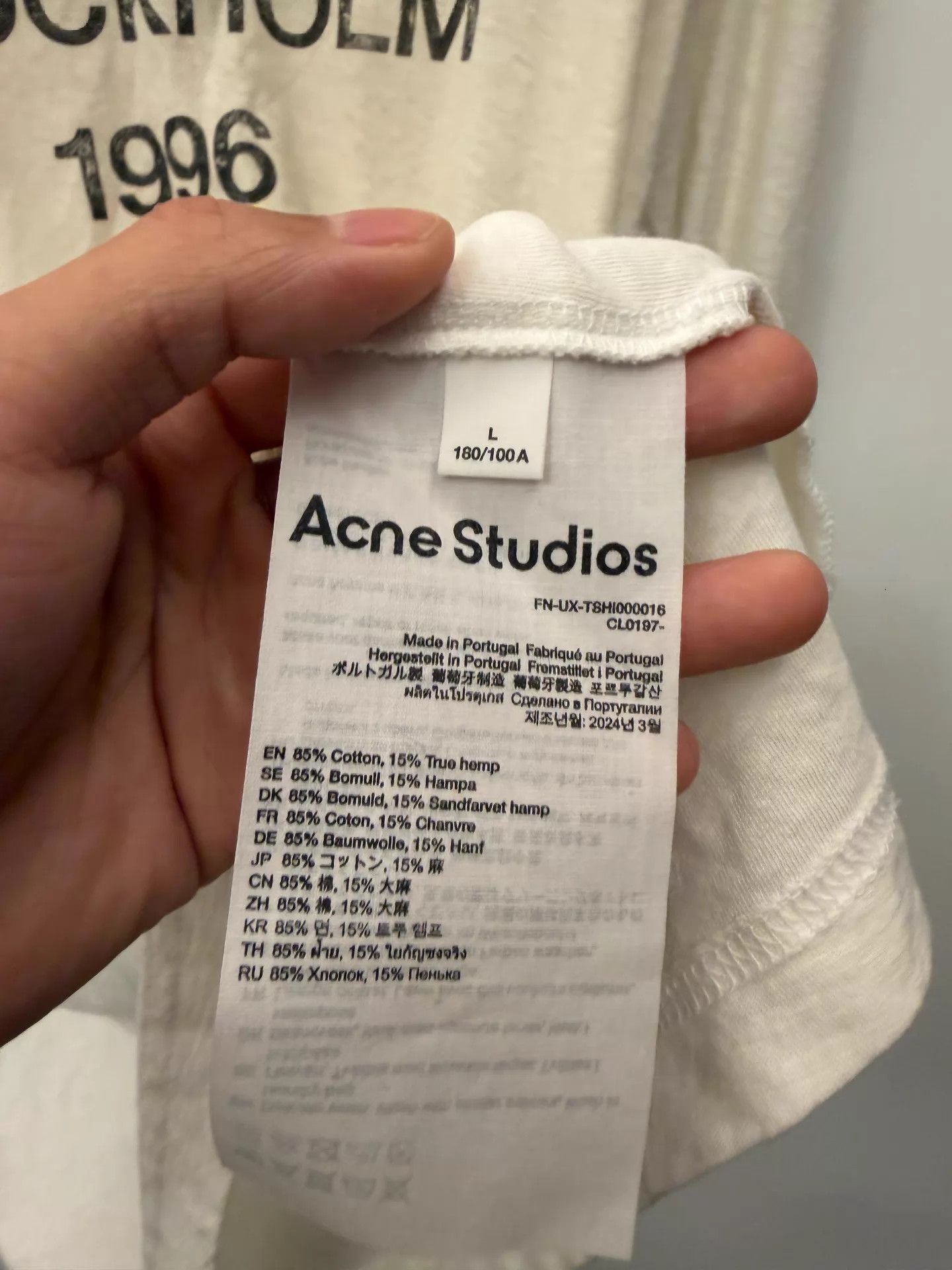 Acne Studios Acne 1996 Distressed Printed Logo Crew LS White Unisex Tee L Size US L / EU 52-54 / 3 - 4 Thumbnail