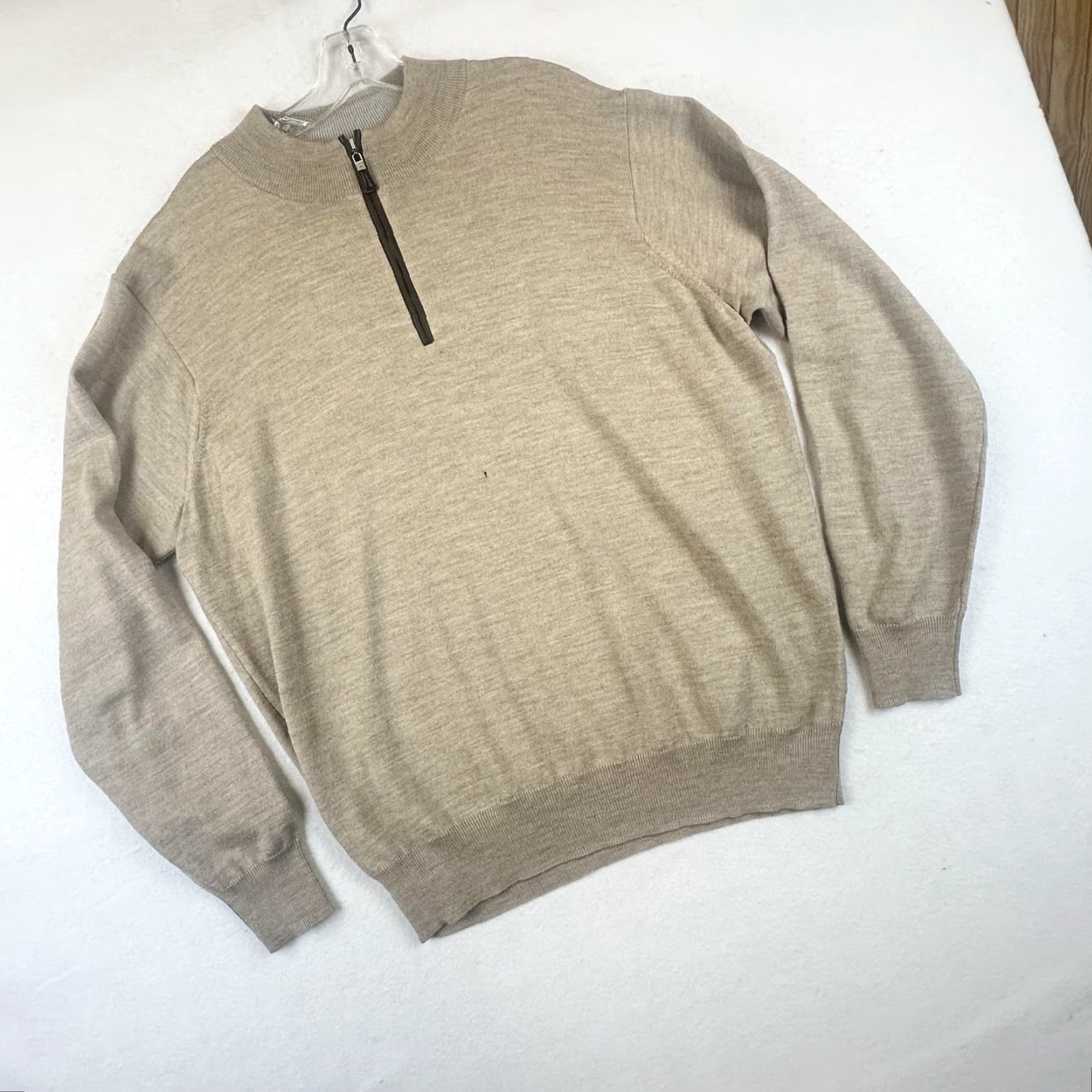 Peter Millar Peter Millar Sweater Mens XL Beige Mock Neck 1/4 Zip Pullover Merino Wool Blend Knit Solid Vintage No hole Flaw Size US XL / EU 56 / 4 - 2 Thumbnail