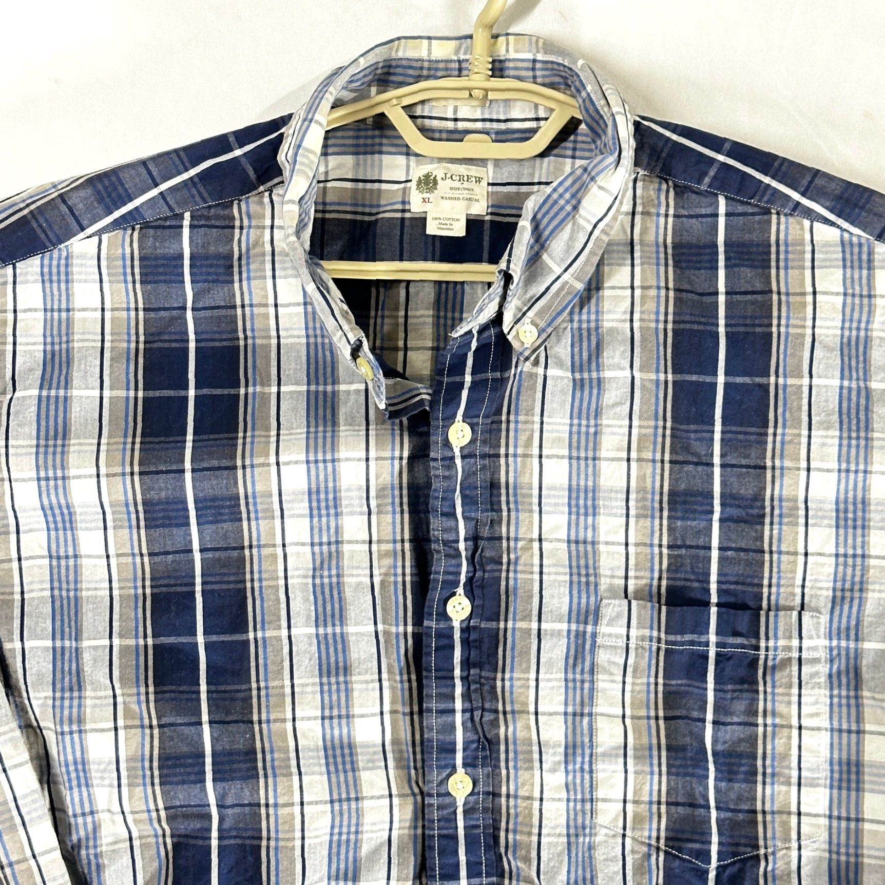 J.Crew J. Crew Button-Up Shirt Mens XL White Blue Plaid Long Sleeve 100% Cotton Preppy Regular Fit Casual Business Men Size US XL / EU 56 / 4 - 4 Thumbnail