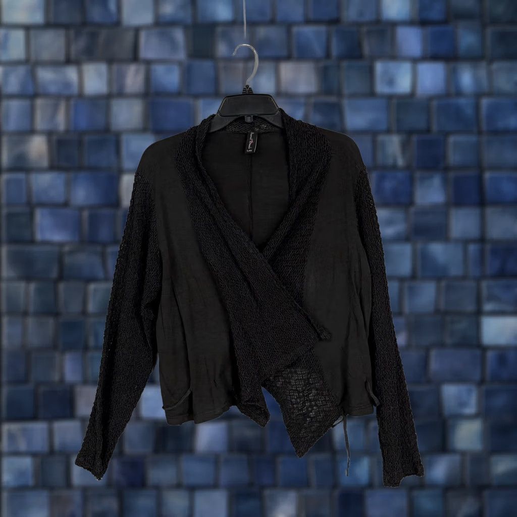 Vintage Sacred Threads Sweater Womens L XL Black Open Front Crochet Cardigan Boho Goth Size L / US 10 / IT 46 - 1 Thumbnail