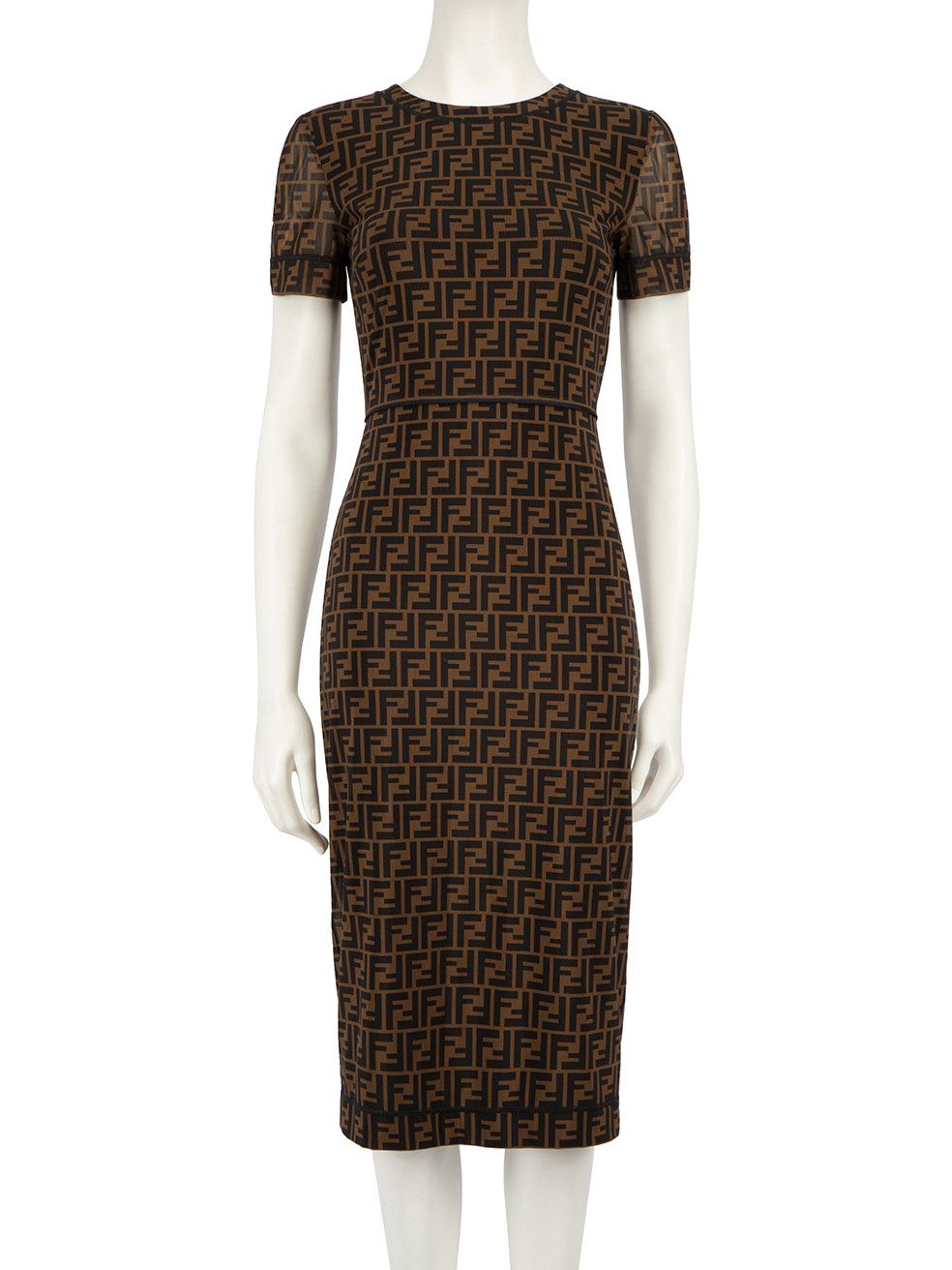 image of Fendi Brown Ff Zucca Print Mesh Midi Dress, Women's (Size XS)