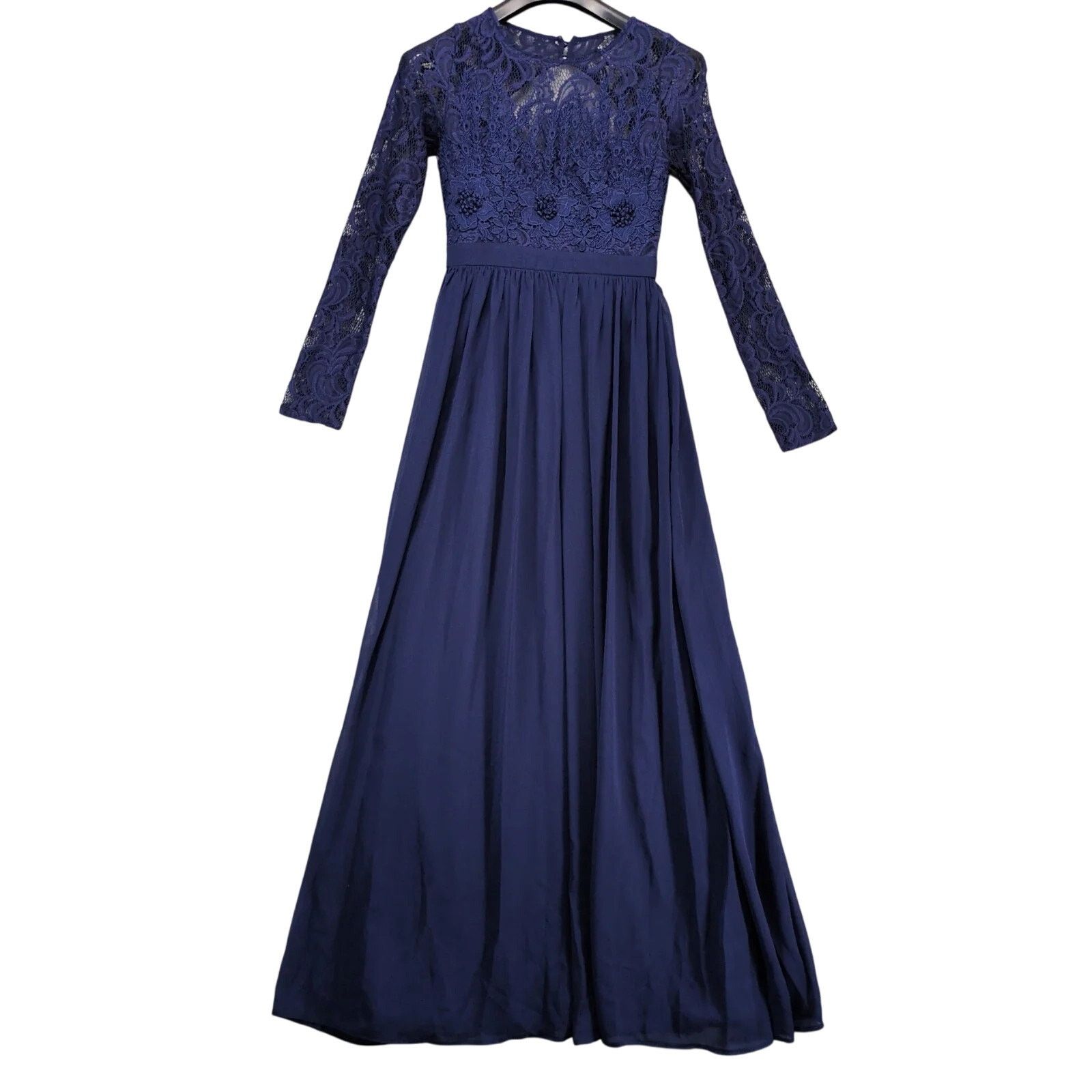 Other Maniju Navy Blue Lace Open Back Maxi Dress S Chiffon Lined Size S / US 4 / IT 40 - 1 Thumbnail