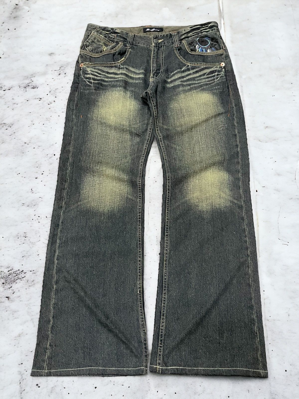 Hysteric Glamour × Roots Root Three Japan Muddy Green Flare Embroidered Native Jeans Size US 34 / EU 50 - 1 Thumbnail