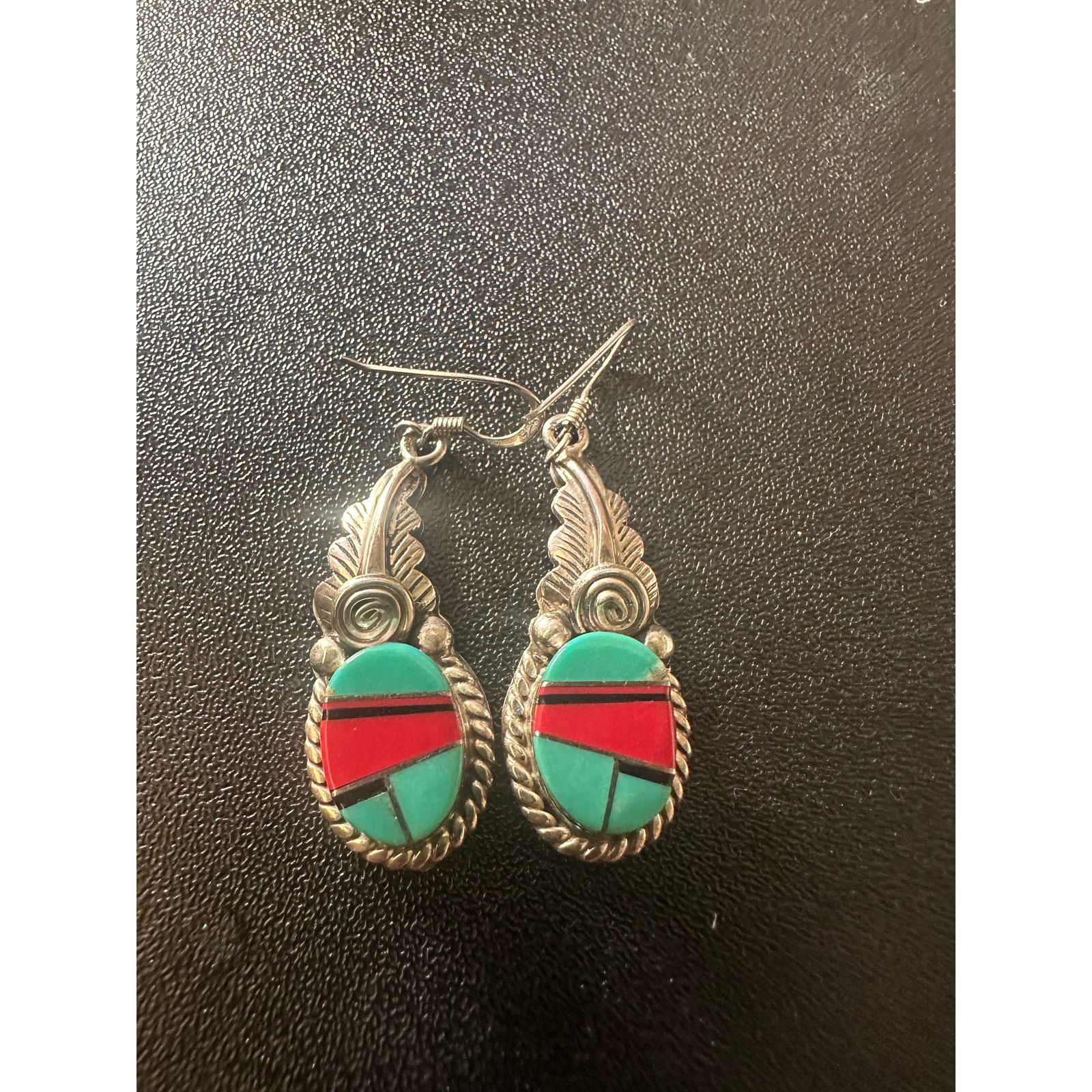 Vintage Vintage Native American Sterling Turquoise Coral Earrings Size ONE SIZE - 2 Thumbnail