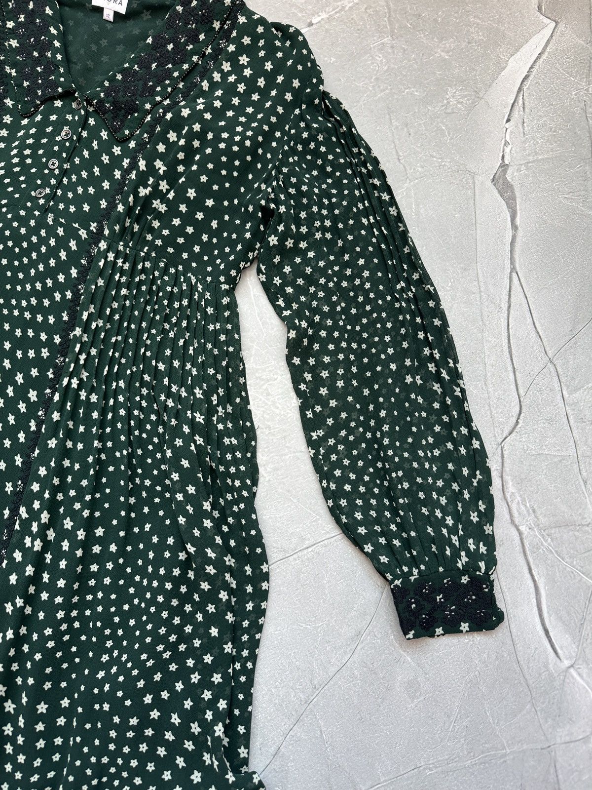 Other Brora Silk Star Print Embroidered Dress Dark Green Size L / US 10 / IT 46 - 14 Thumbnail
