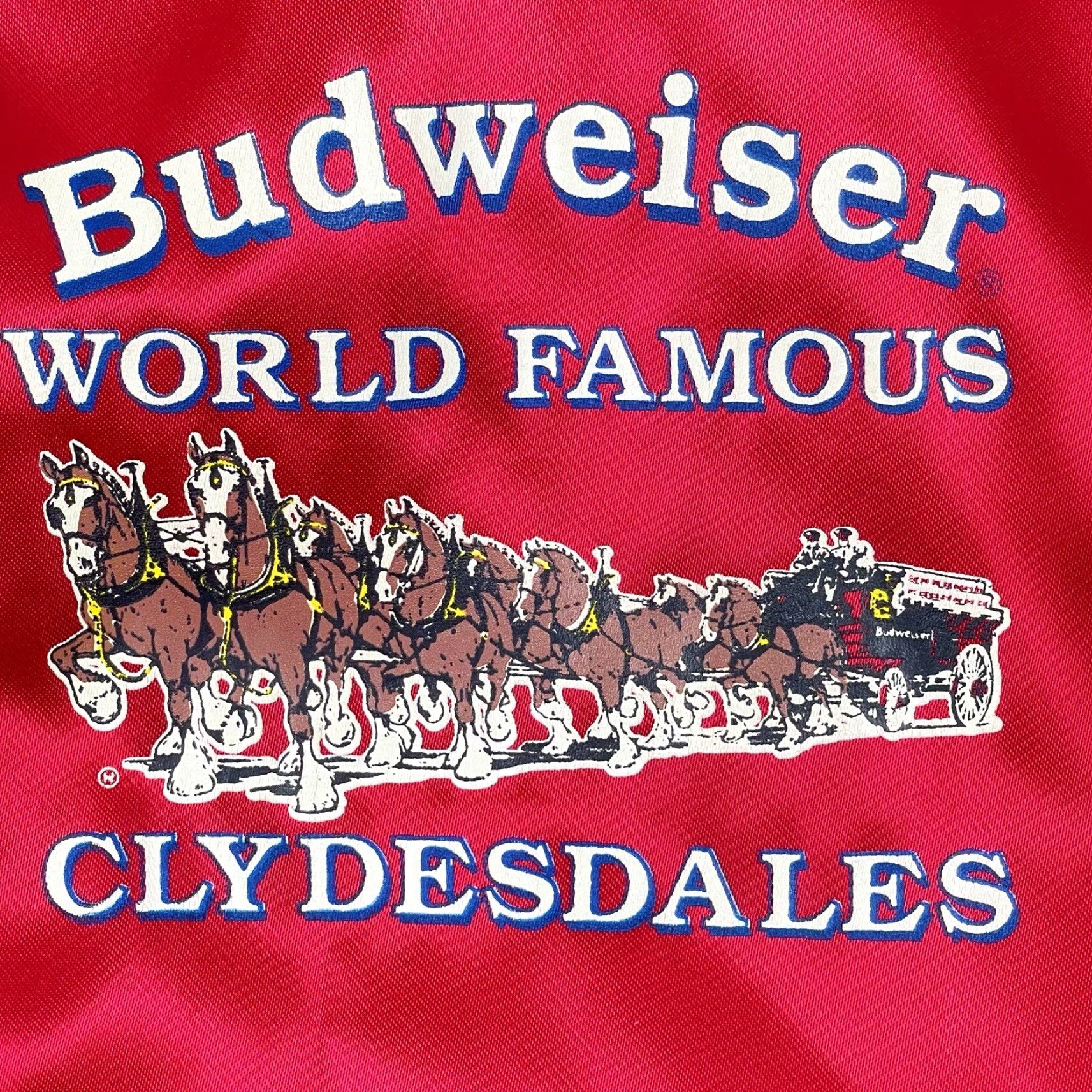 Budweiser VINTAGE Budweiser Clydesdale Satin Bomber Jacket Mens M Red 80s USA Logo Snap Closure Pockets Lightweight Silk-like Nylon Polyester Shirt? Size US M / EU 48-50 / 2 - 6 Thumbnail