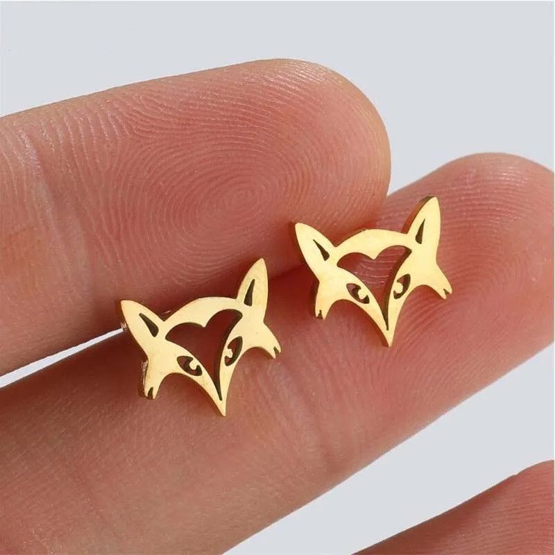 Jewelry Fox Head Mini Stud Earrings Charm Earring Gift Size ONE SIZE - 1 Thumbnail