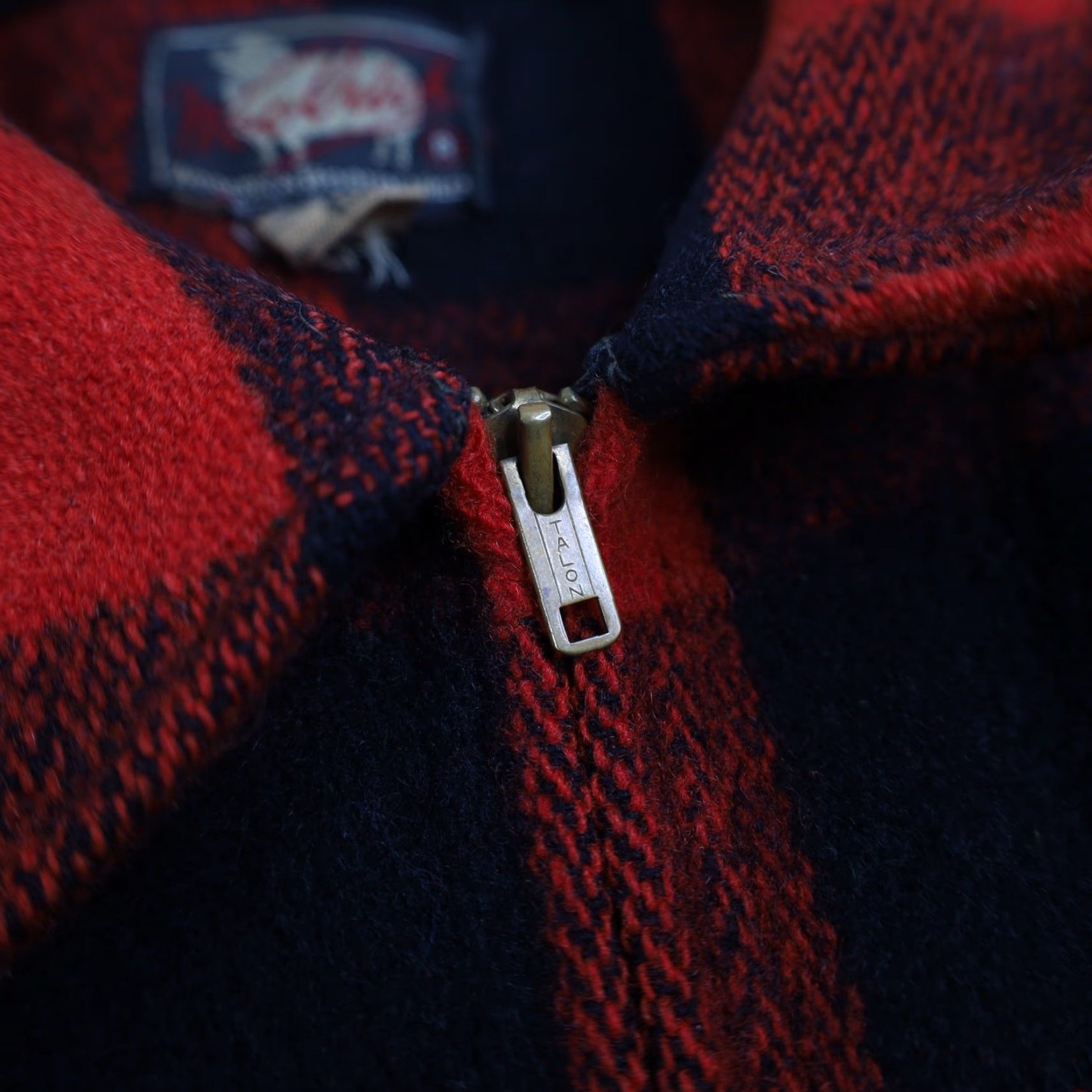 VINTAGE Woolrich Wool Shirt Jac Buffalo Plaid Mens M Red 40s/50s Talon Zipper 8/10