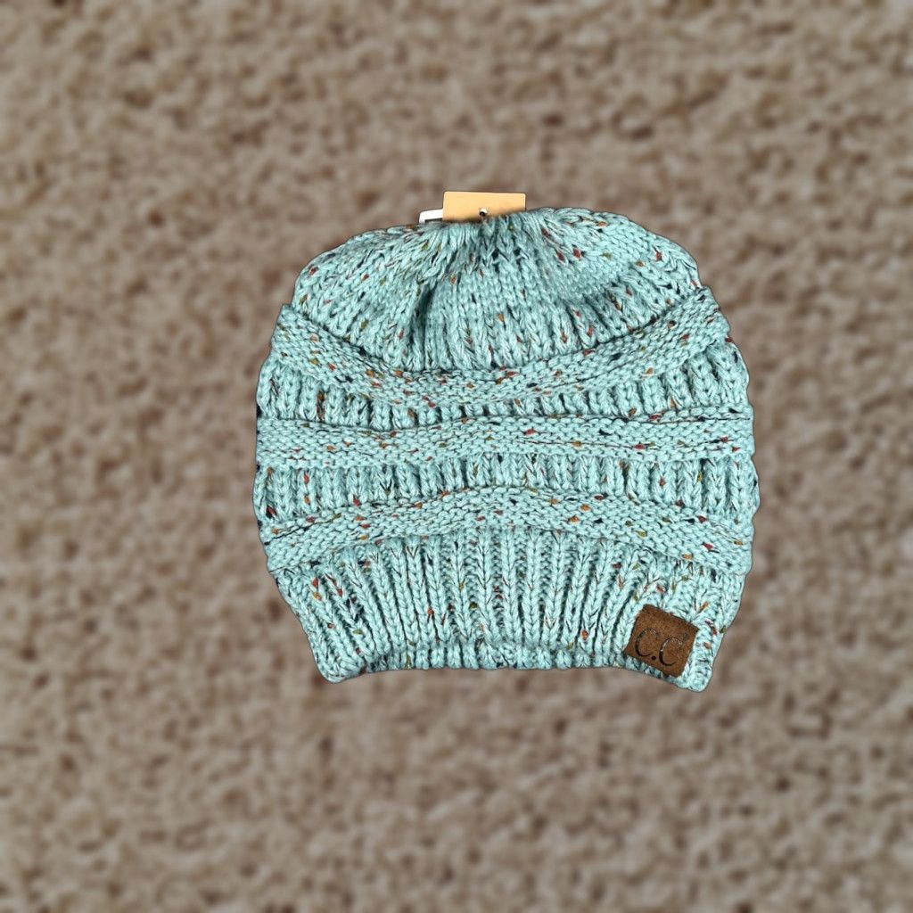 Vintage C.C Exclusive Beanie Women One Size Blue Acrylic Knit Messy Bun Outdoor Ski Size ONE SIZE - 1 Thumbnail