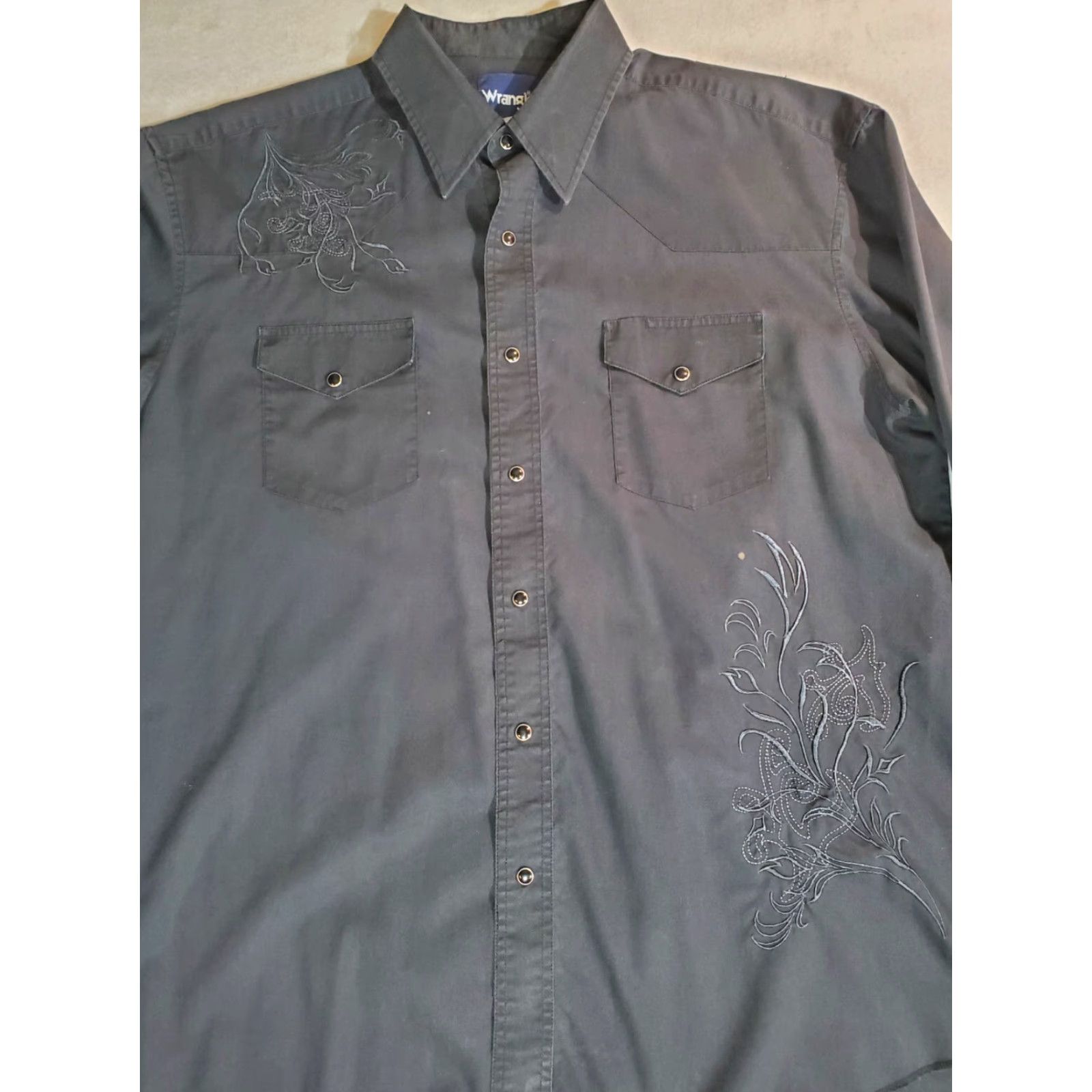 Wrangler Wrangler Western Pearl Snap Shirt Long Sleeve Embroidered Black Size Lg Men Cowboy Button-Up Cotton Blend Classic Size US L / EU 52-54 / 3 - 2 Thumbnail