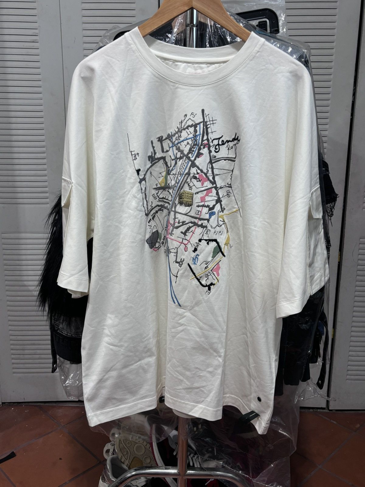 Fendi Abstract Map Print Cream Tee