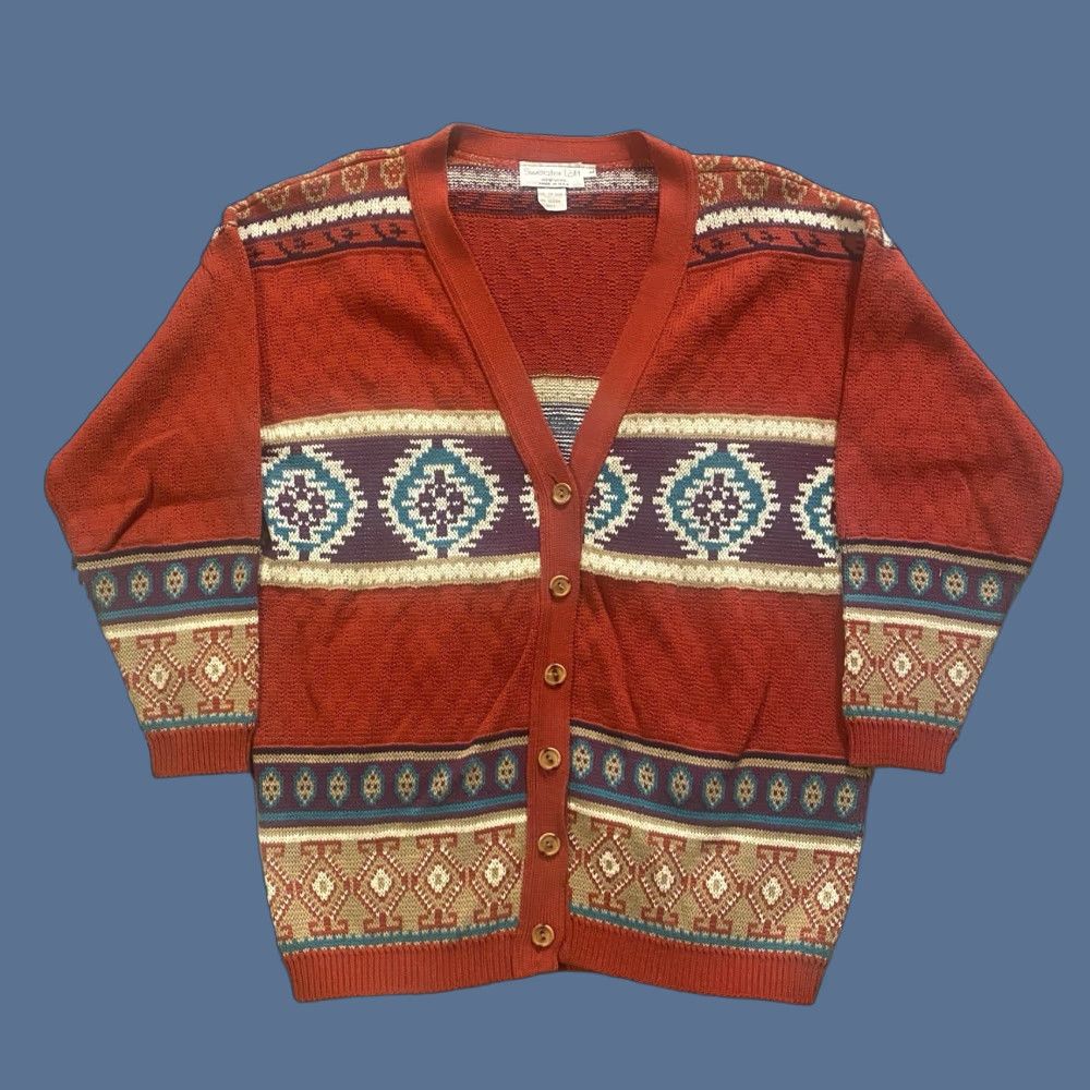 Loft VINTAGE Sweater Loft Knit Cardigan Aztec 100% Cotton Women’s Large Made In USA Size L / US 10 / IT 46 - 1 Thumbnail