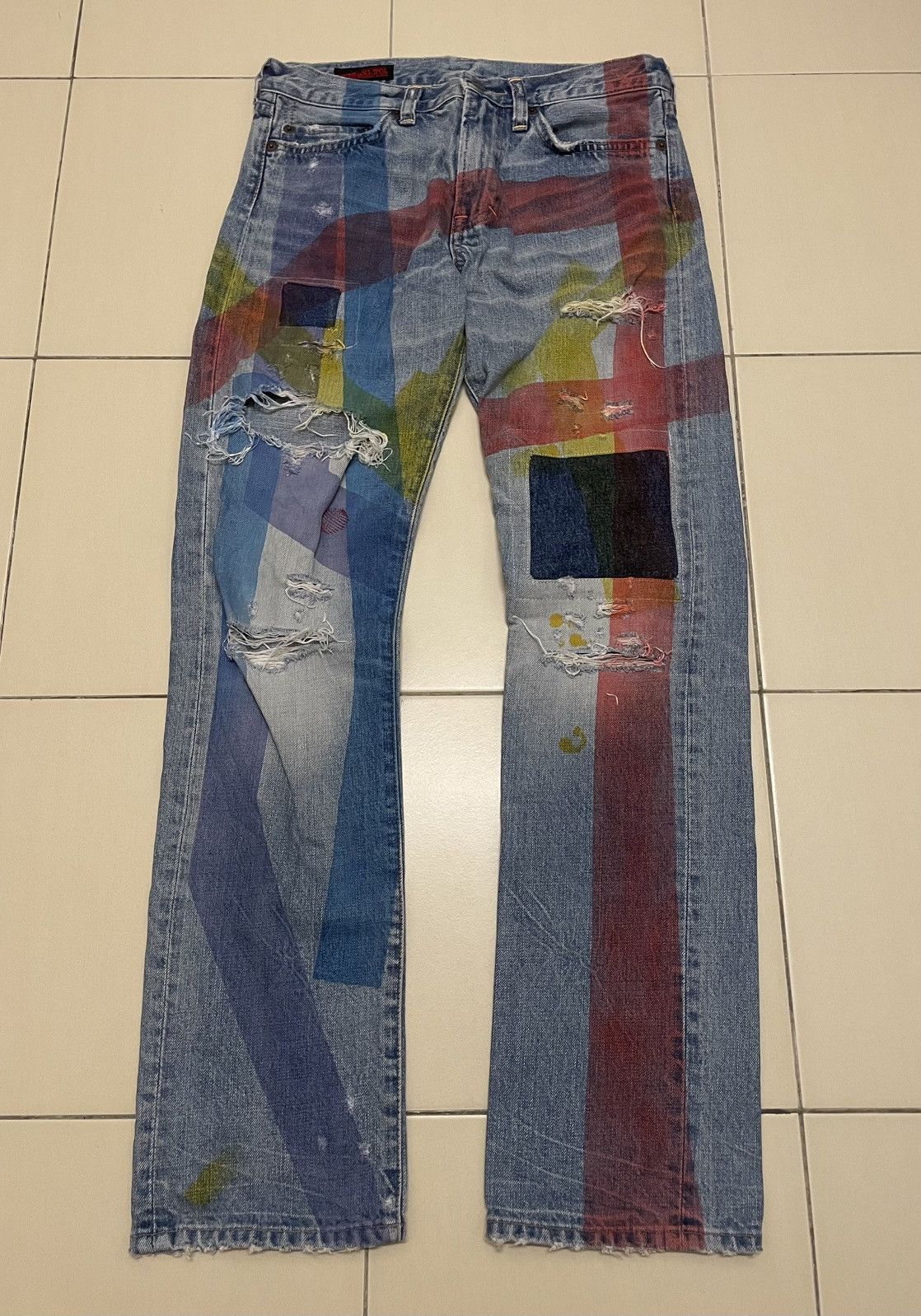 Japanese Brand RNA inc Slang Multicolor Paint Geometric Distressed Denim Size US 29 - 1 Thumbnail