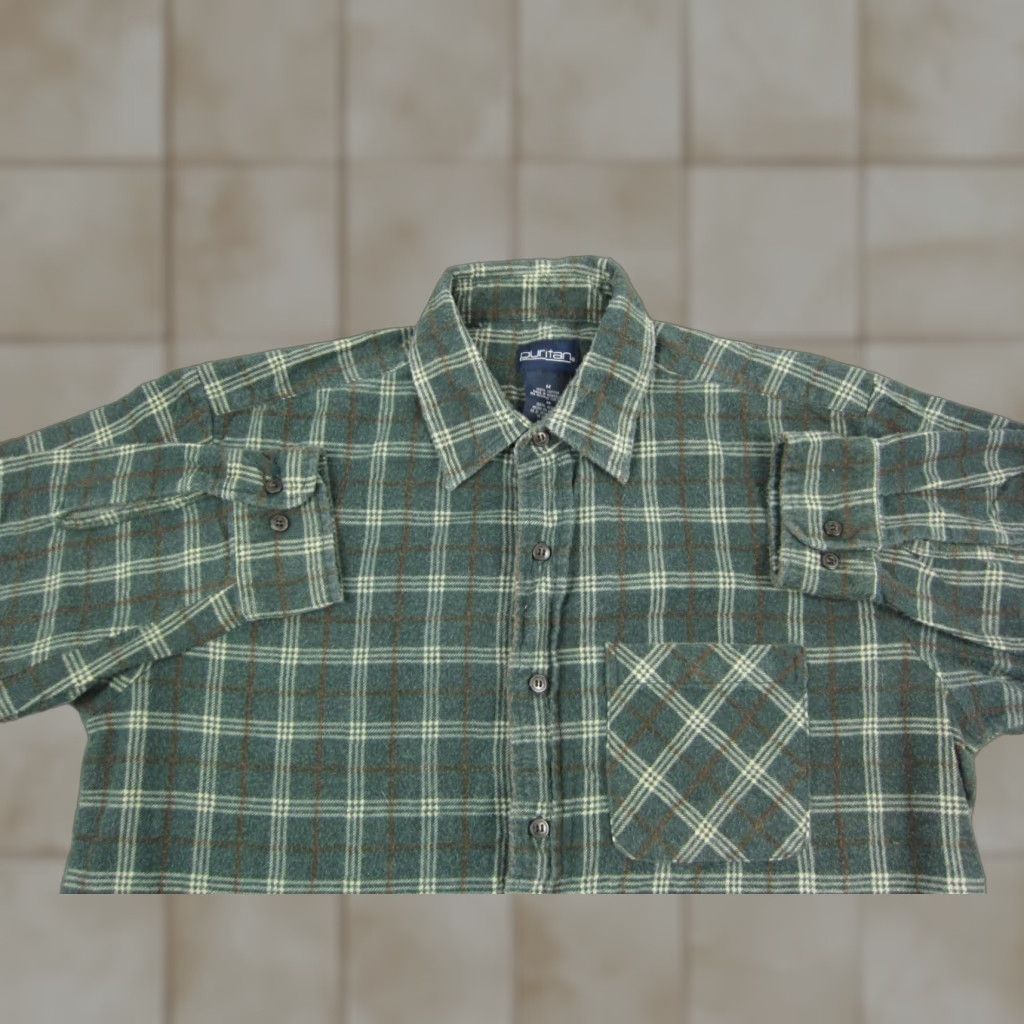 Vintage Puritan Shirt Button-Up Green Plaid Cotton Flannel Vintage Adult M Mens 90s Retro Modern Casual Shirt Size US M / EU 48-50 / 2 - 1 Thumbnail
